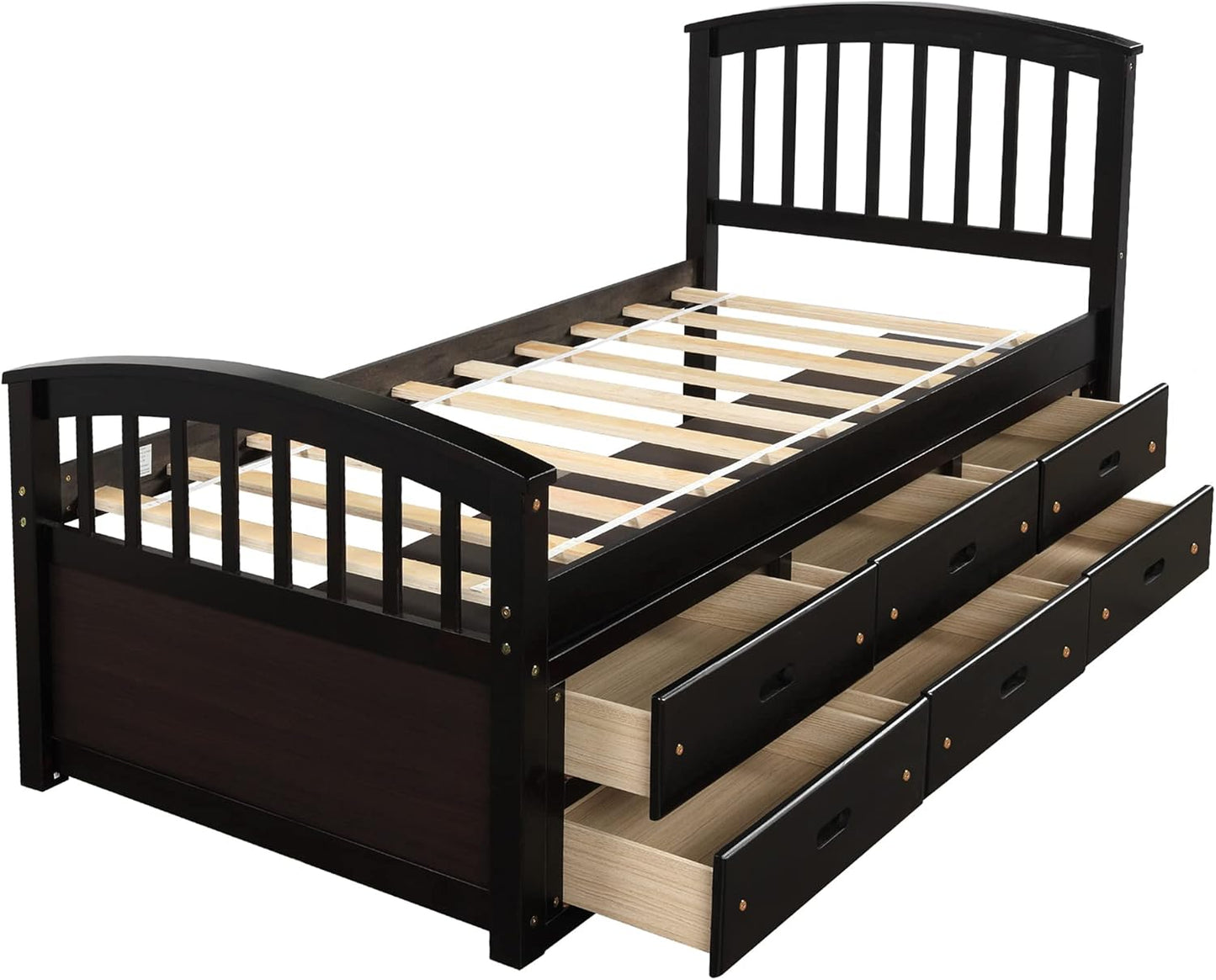 Twin Bed Frame with Storage Drawers - Solid Wood Captain's Bed Frame, No Box Spring Required (Espresso Finish)