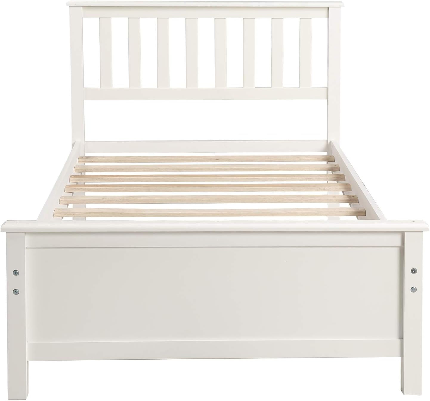 Classic White Wood Twin Bed Frame with Headboard and Footboard - No Box Spring Required