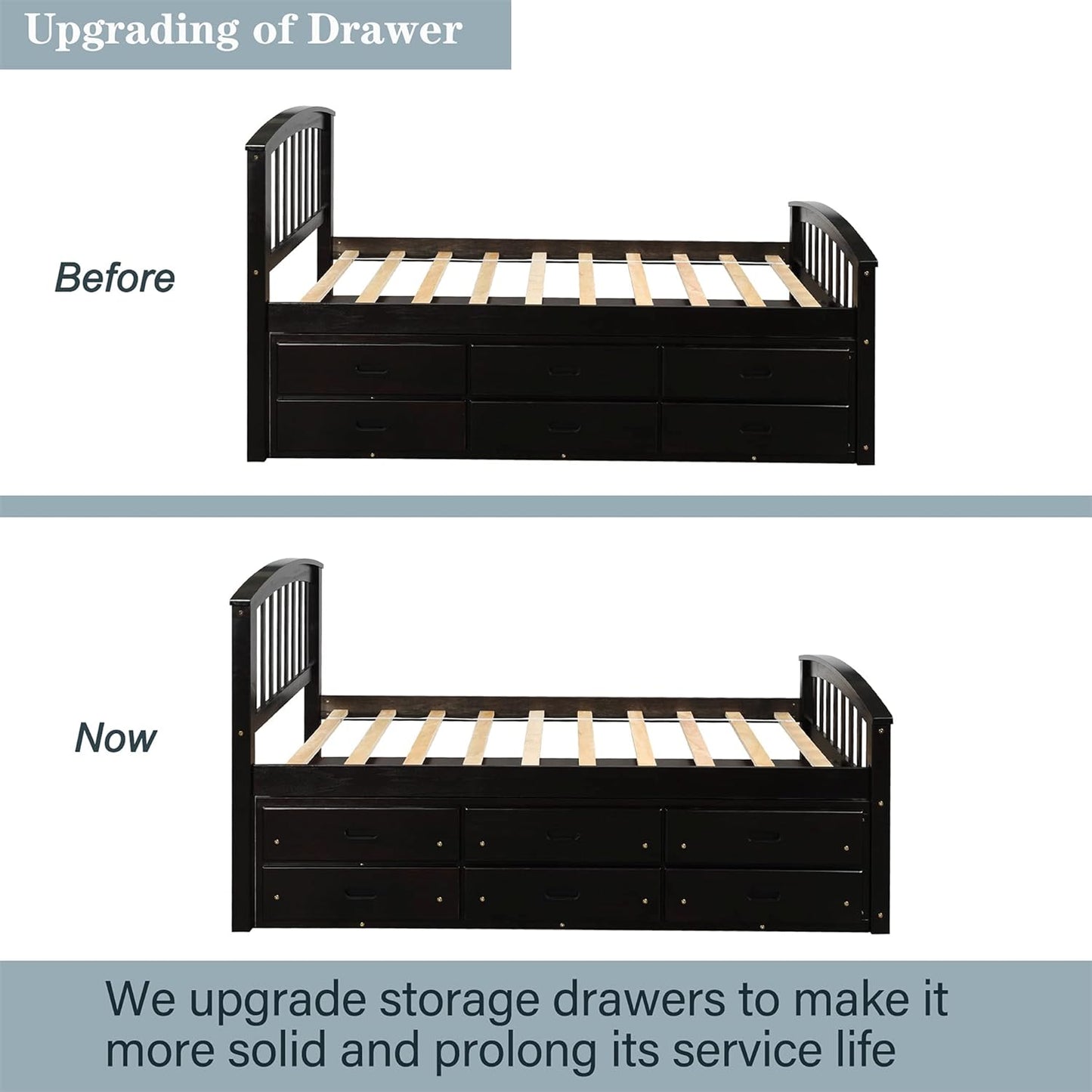 Twin Bed Frame with Storage Drawers - Solid Wood Captain's Bed Frame, No Box Spring Required (Espresso Finish)