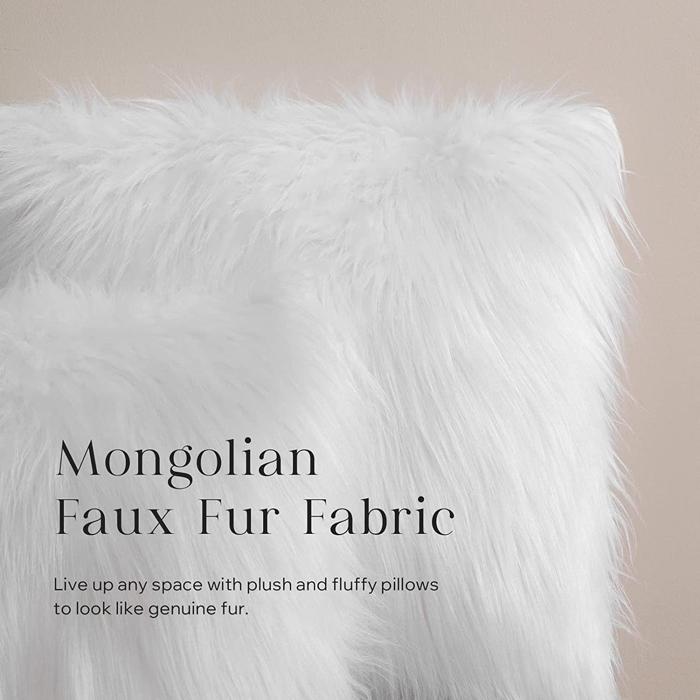 Mongolian Luxury Faux Fur Decorative Pillow Cover, Fluffy True White Cushion Case for Bedroom and Couch, 18 x 18 Inches