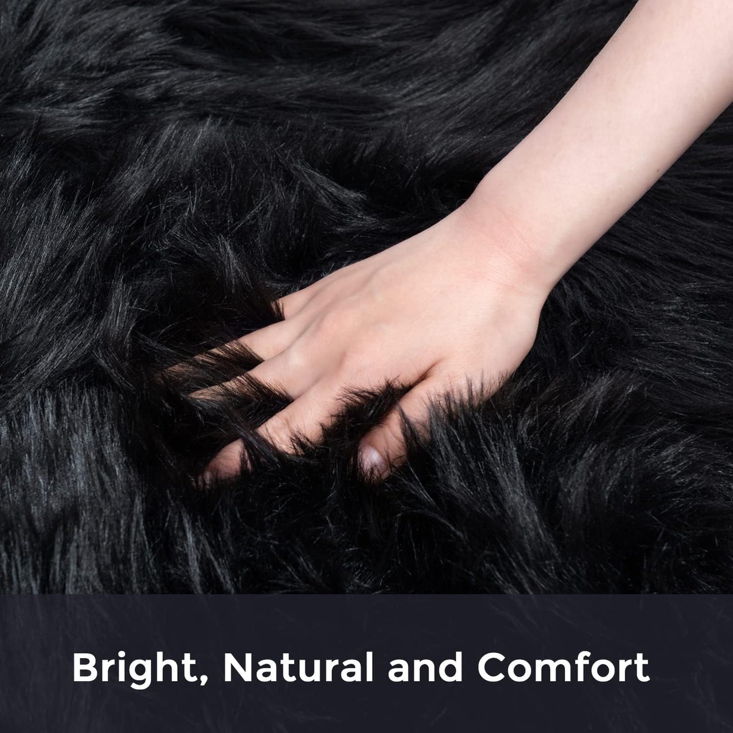 Faux Sheepskin Fur Area Rug Set, Black, 2x3 Feet, Fluffy Soft Plush Shaggy Carpet for Indoor Use, Ideal for Sofa, Chair, Bedroom, Living Room, and Home Décor