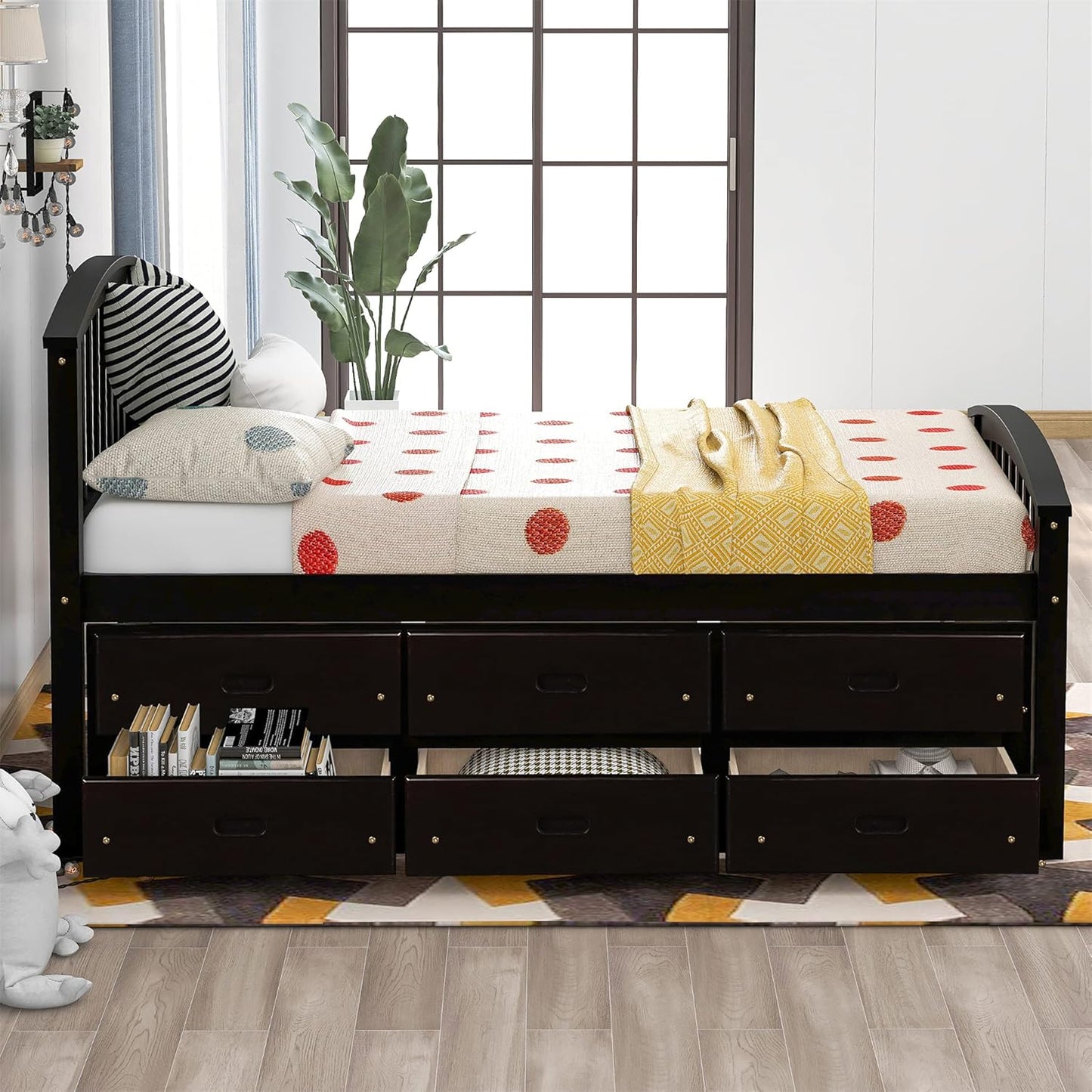 Twin Bed Frame with Storage Drawers - Solid Wood Captain's Bed Frame, No Box Spring Required (Espresso Finish)