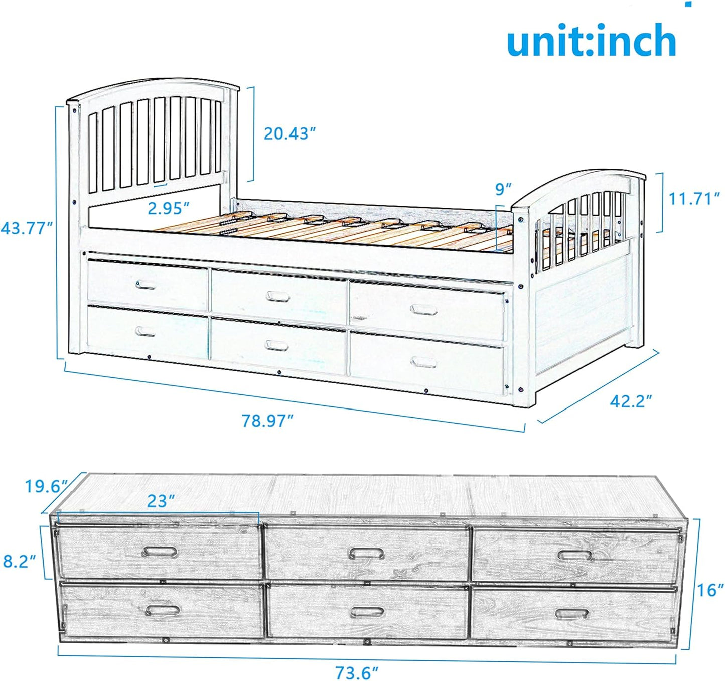 Twin Bed Frame with Storage Drawers - Solid Wood Captain's Bed Frame, No Box Spring Required (Espresso Finish)