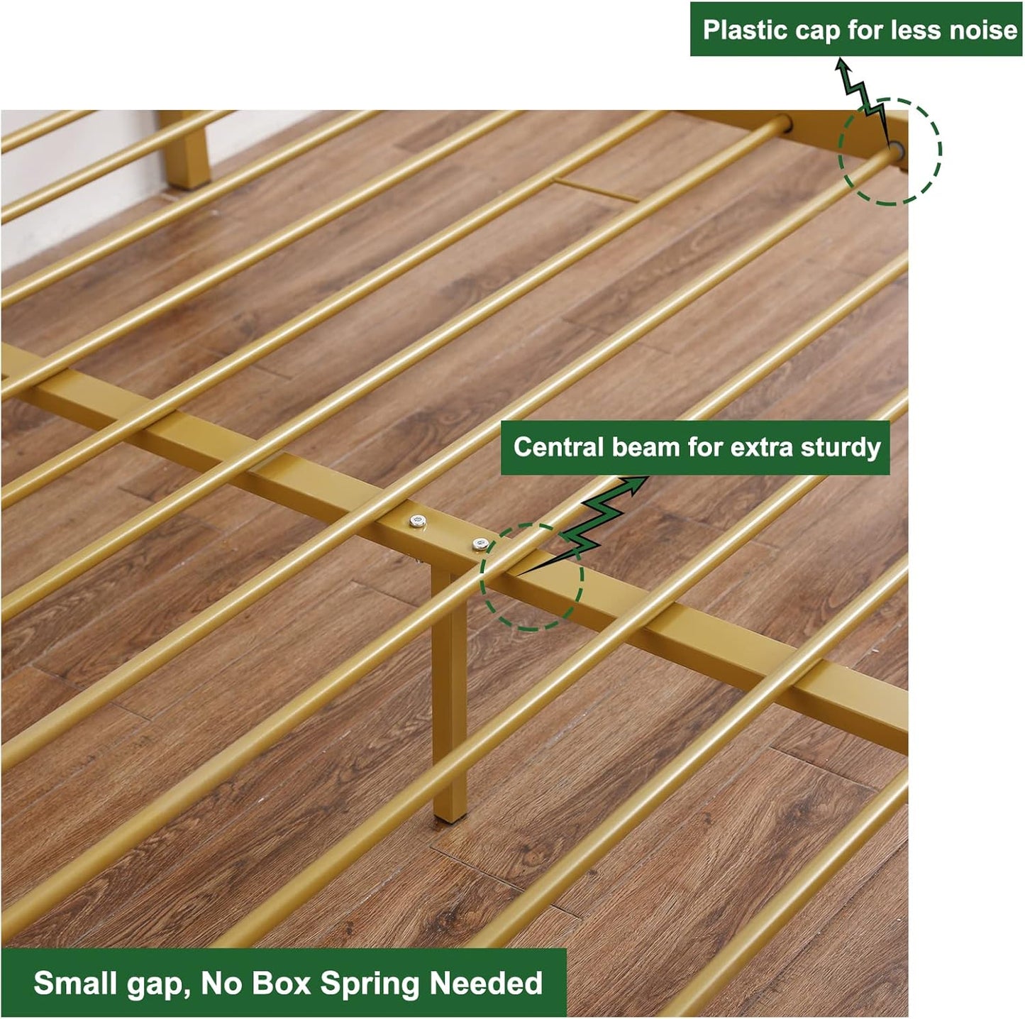 Full Size Gold Canopy Bed Frame with Headboard and 11-Inch Under-Bed Storage