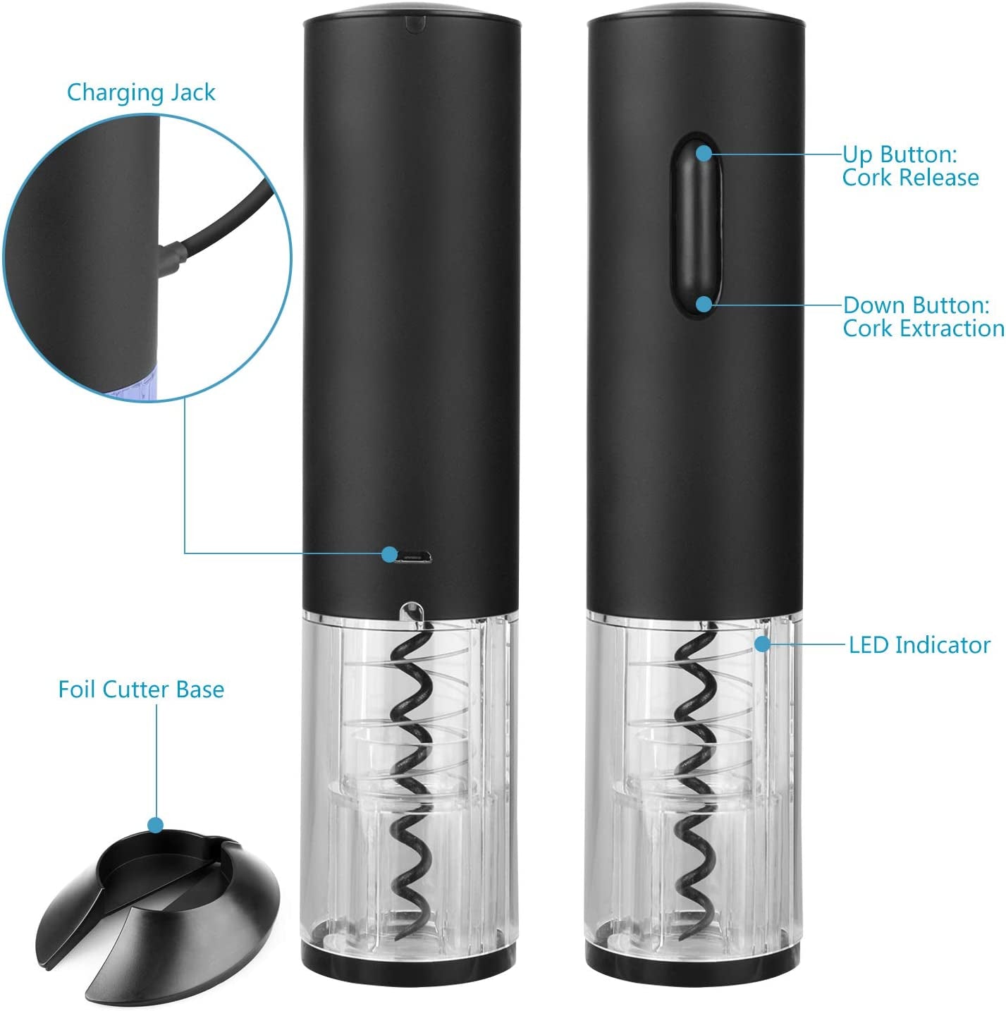 Automatic Electric Wine Opener Set - Rechargeable Stainless Steel Corkscrew with Foil Cutter and USB Charging Cable