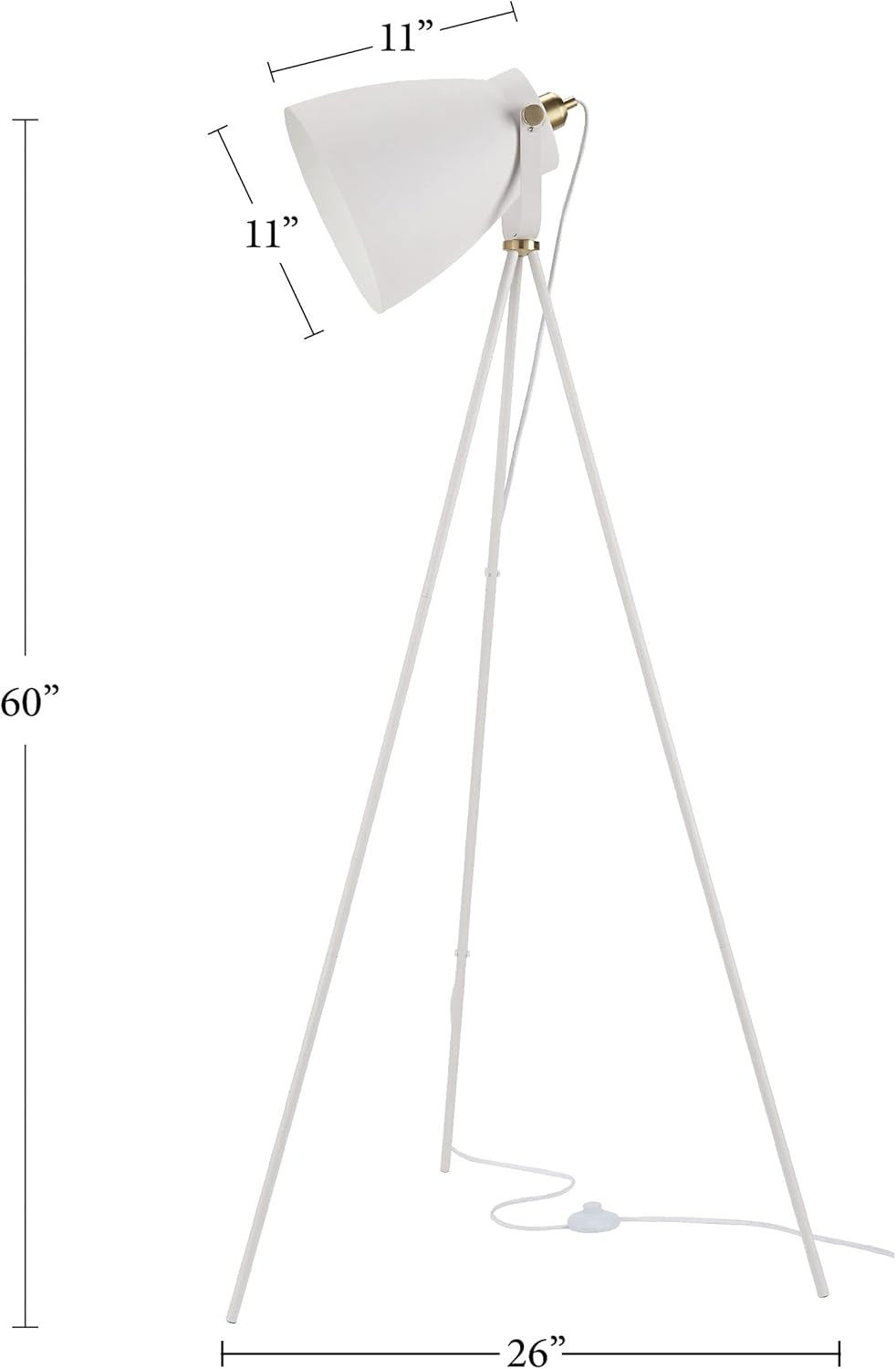 Nourish Home 57-Inch Tripod Floor Lamp - Modern Industrial Transitional Design for Bedroom, Living Room, and Office - White Finish
