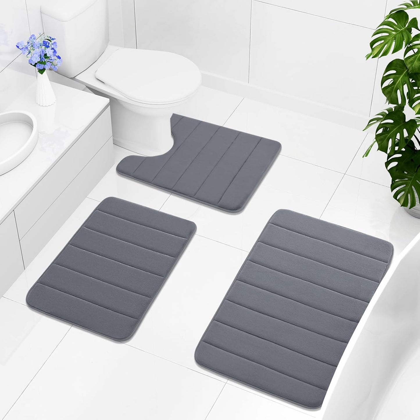 Ultra Soft Memory Foam Bath Mat Runner, 70" x 24", Non-Slip, Water Absorbent, Machine Washable, Dark Grey