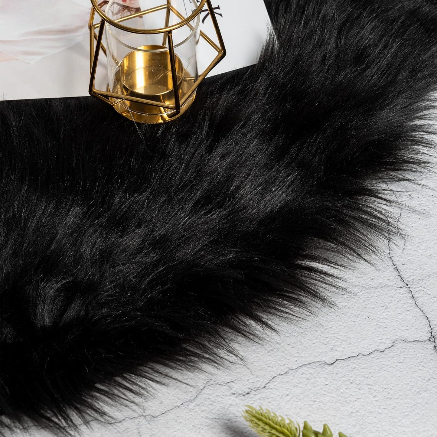 Faux Sheepskin Fur Area Rug Set, Black, 2x3 Feet, Fluffy Soft Plush Shaggy Carpet for Indoor Use, Ideal for Sofa, Chair, Bedroom, Living Room, and Home Décor