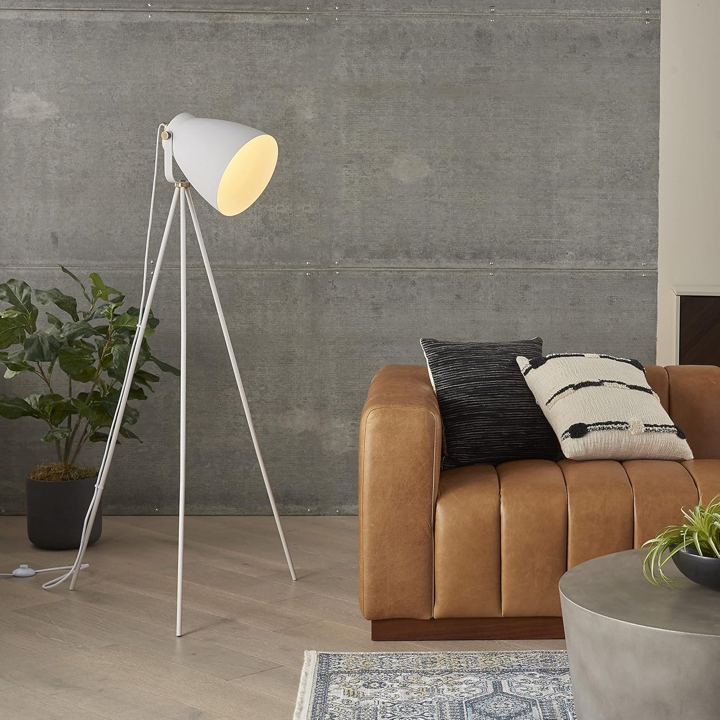 Nourish Home 57-Inch Tripod Floor Lamp - Modern Industrial Transitional Design for Bedroom, Living Room, and Office - White Finish