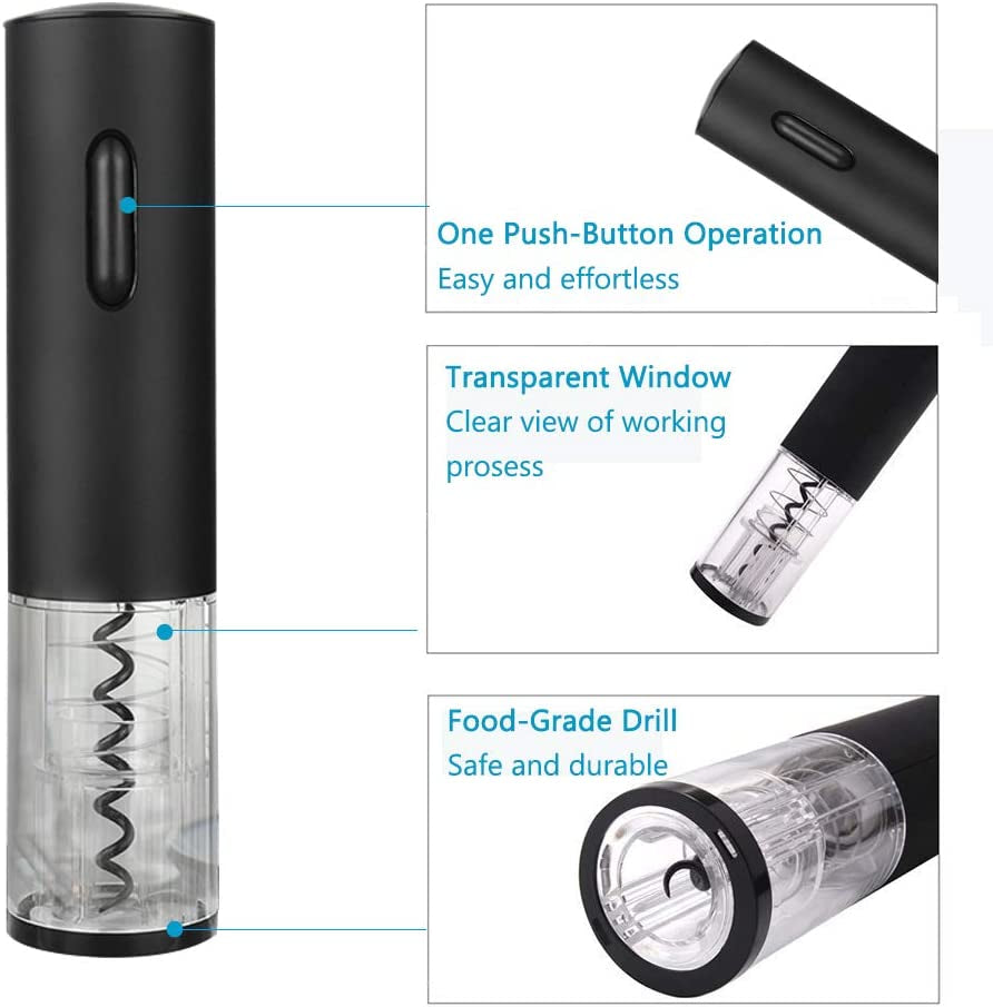 Automatic Electric Wine Opener Set - Rechargeable Stainless Steel Corkscrew with Foil Cutter and USB Charging Cable