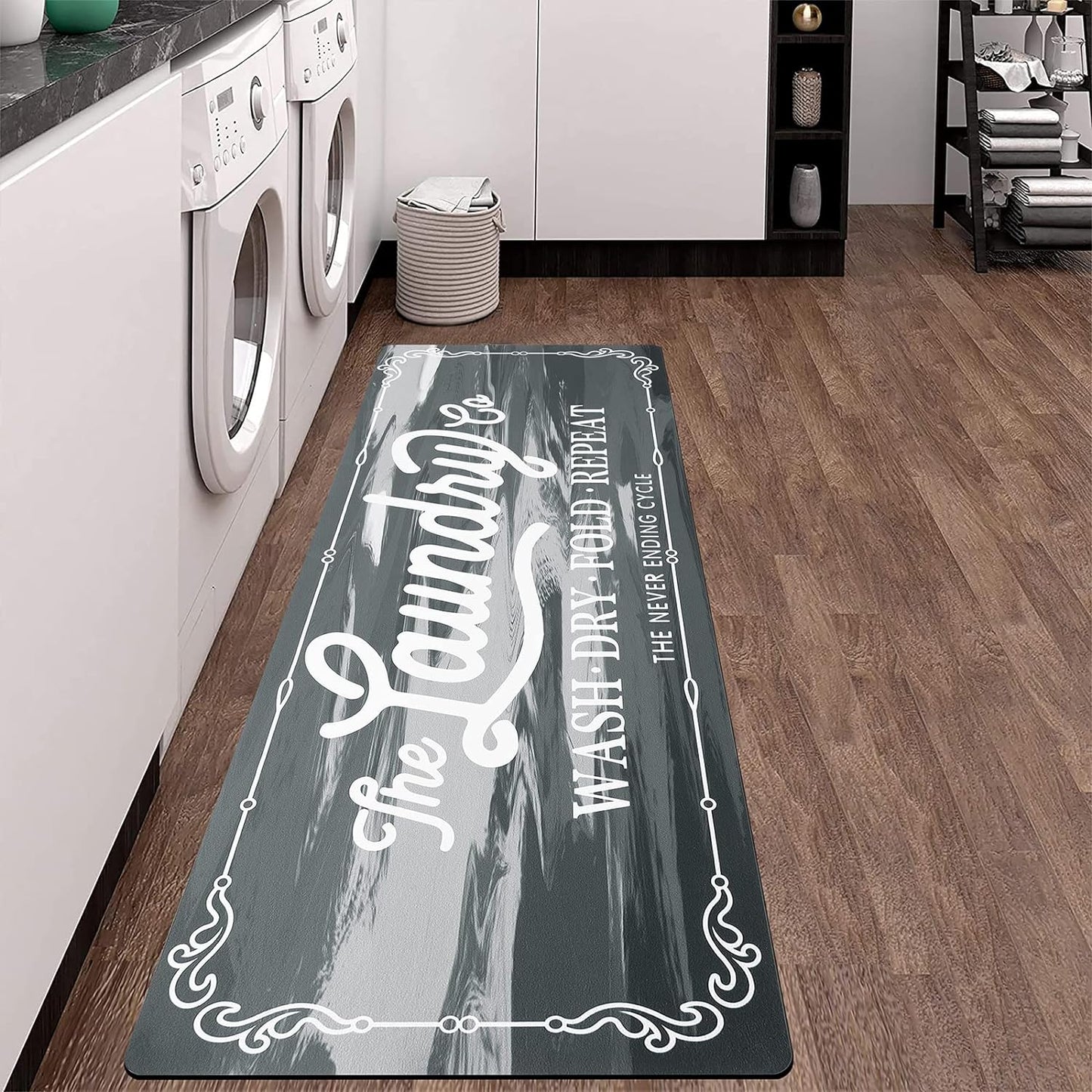 Waterproof Rubber Laundry Room Rug Runner 20" x 48" - Non-Slip, Washable Floor Mat for Farmhouse, Mudroom, and Bathroom Decor