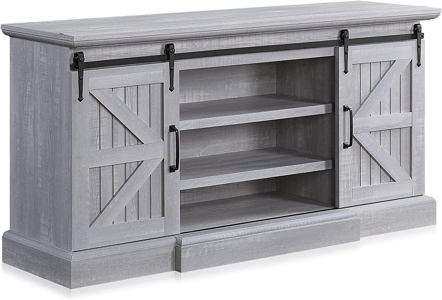 60-Inch Modern Farmhouse TV Stand and Entertainment Center for TVs up to 65 Inches, Featuring Adjustable Shelves and Barn Doors - Ashford in Stone Grey