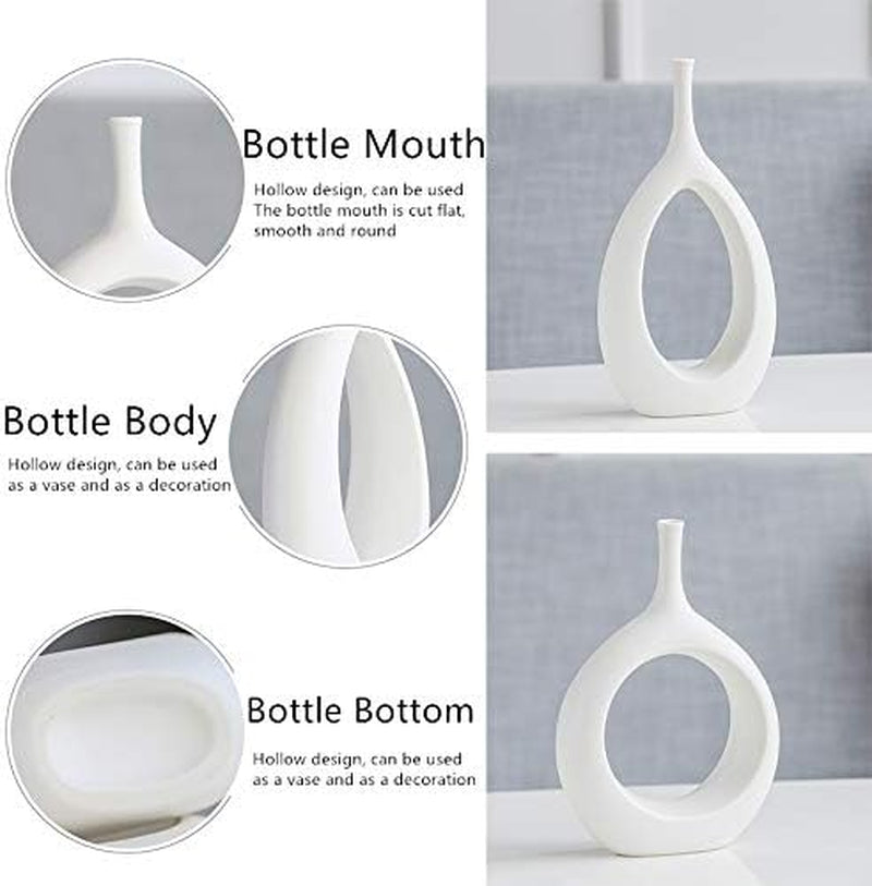 Samawi Contemporary Black and White Ceramic Vase Set of 2 for Modern Living Room Decor