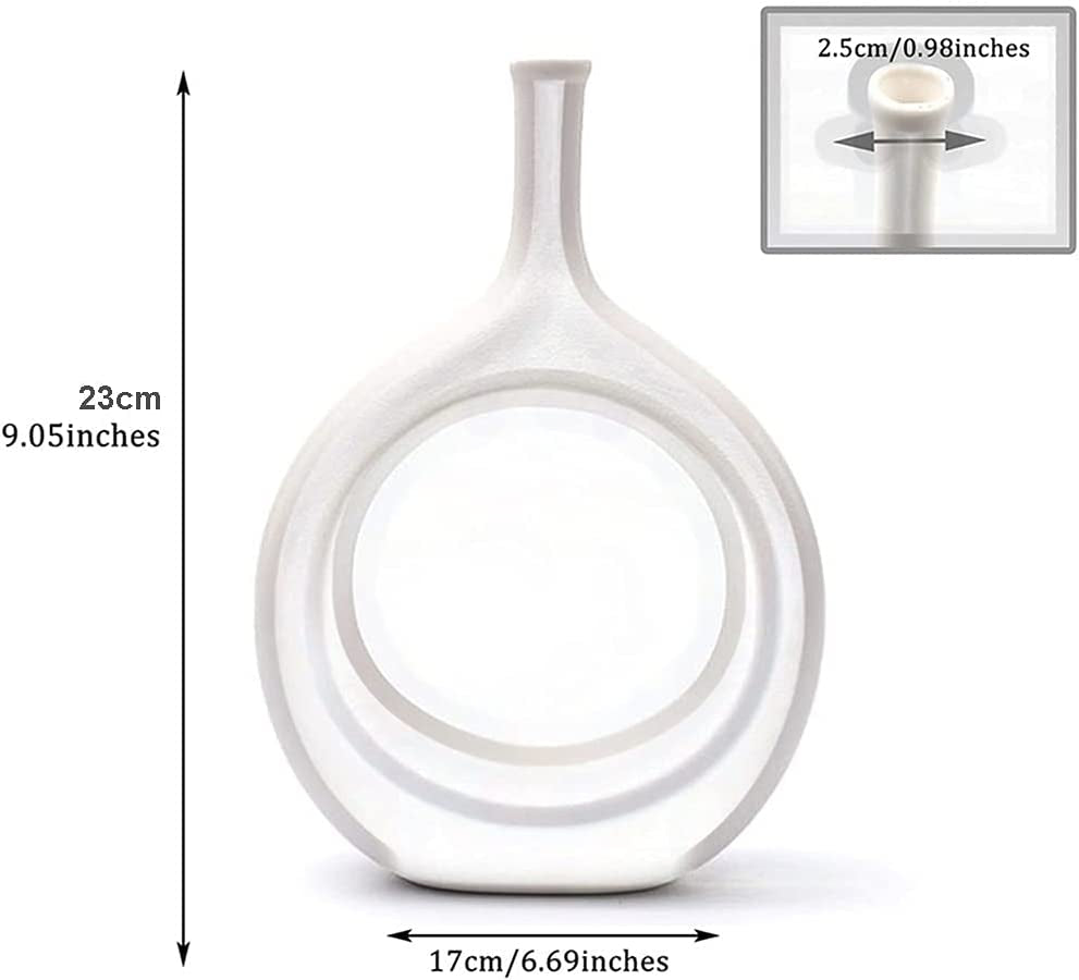 Ceramic White Oval Geometric Vase, 11 Inches