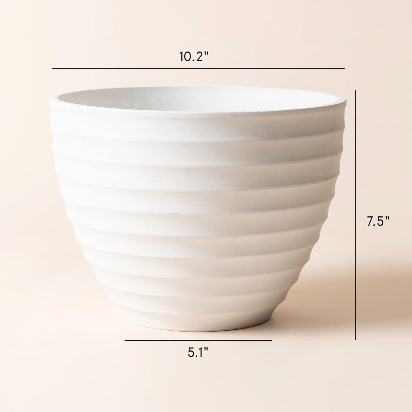10.2-Inch Fluted White Stone Flower Pot - Versatile Indoor and Outdoor Planter