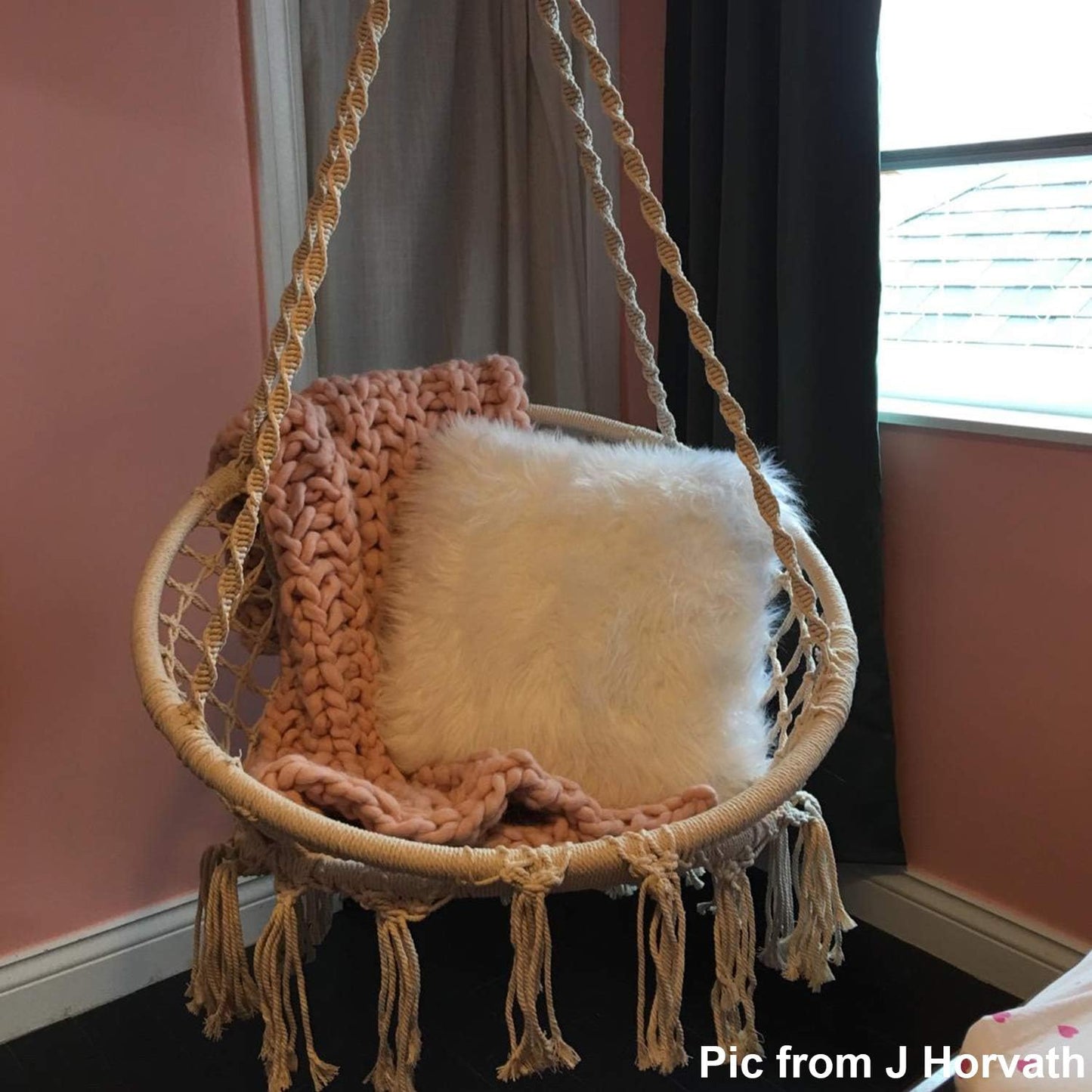 Macrame Hammock Chair with Hanging Hardware Kit - Cotton Rope Swing Chair, Ideal Gift for Girls' Birthdays (Circle, 31.5 inches)