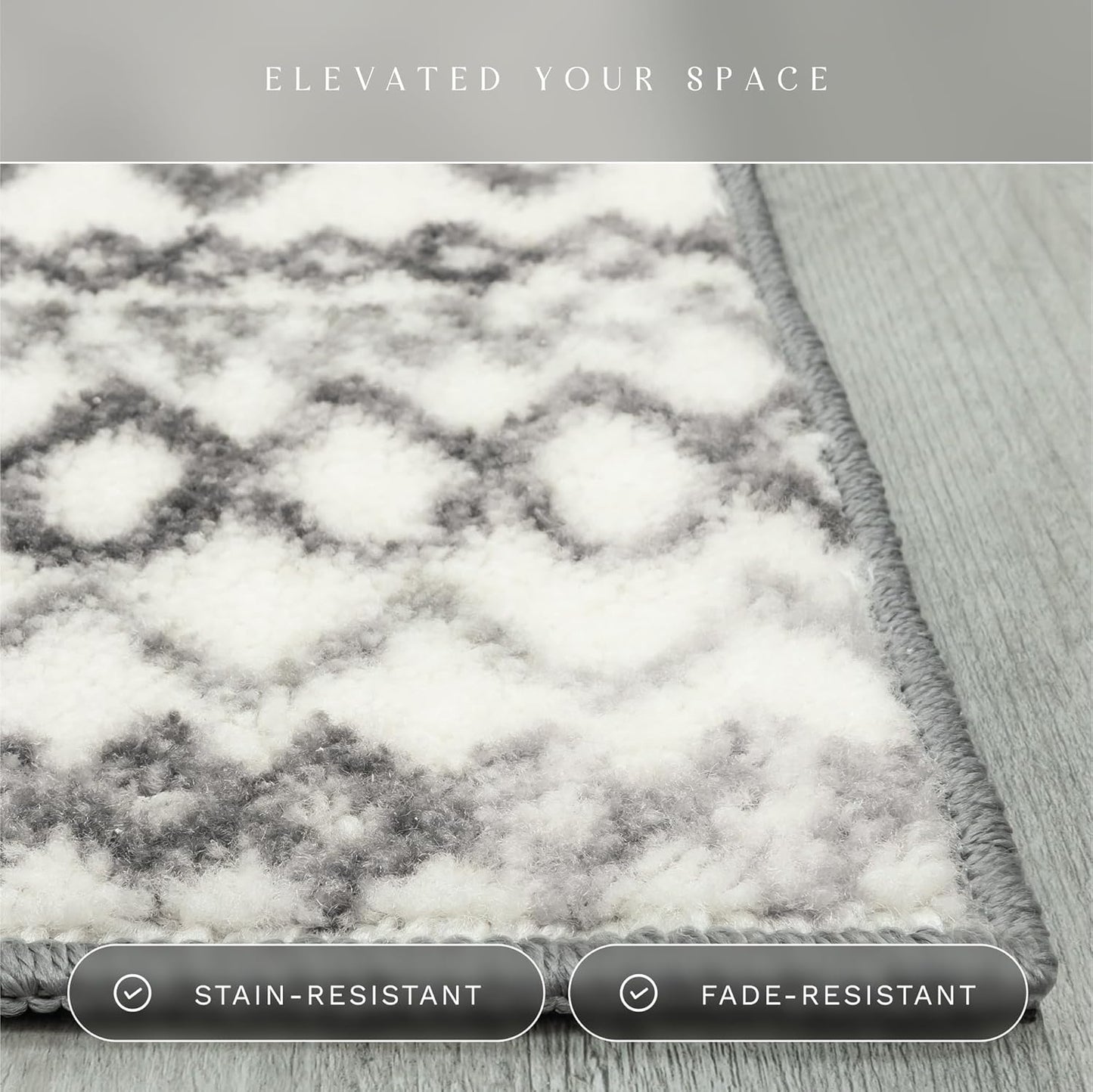 Abstract Diamond Modern Distressed Non-Slip Runner Rug for Hallway and Entryway, Made in USA, 2'6" x 10', Neutral Color
