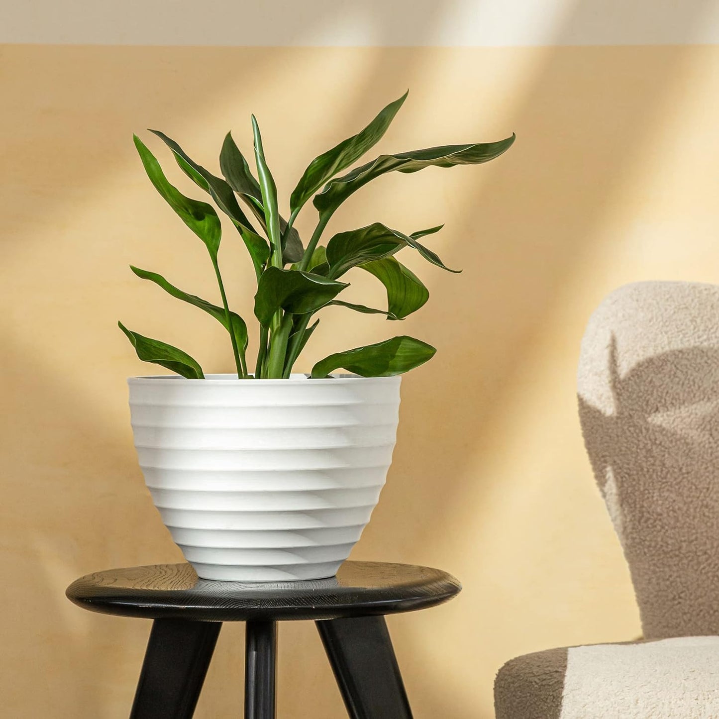 10.2-Inch Fluted White Stone Flower Pot - Versatile Indoor and Outdoor Planter
