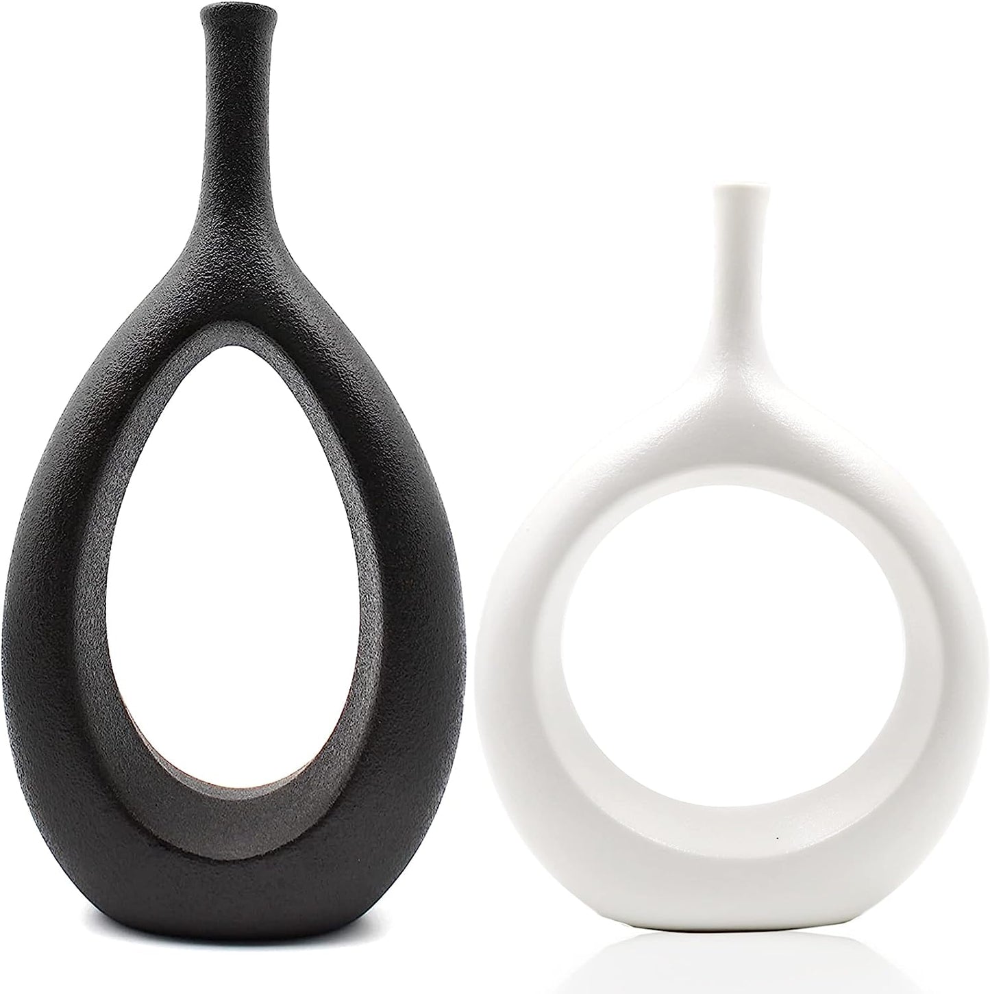 Samawi Contemporary Black and White Ceramic Vase Set of 2 for Modern Living Room Decor