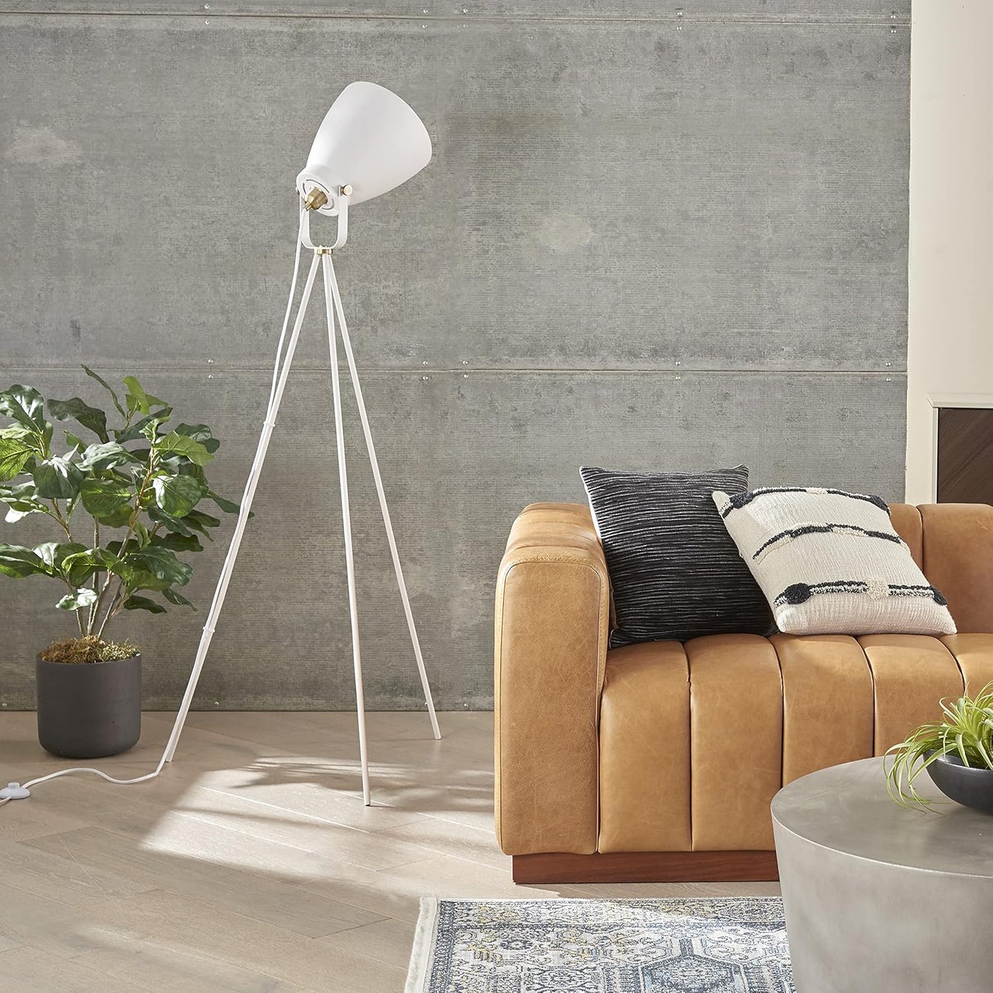 Nourish Home 57-Inch Tripod Floor Lamp - Modern Industrial Transitional Design for Bedroom, Living Room, and Office - White Finish