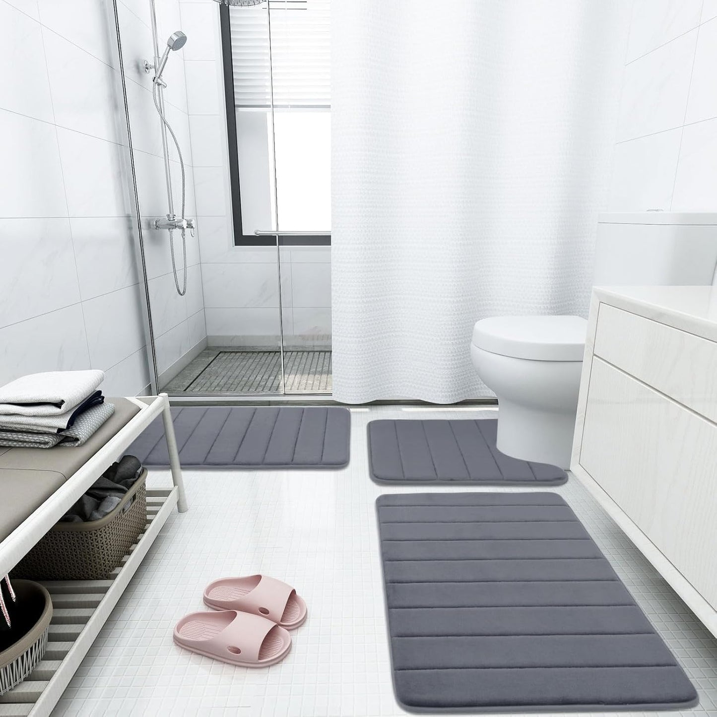 Ultra Soft Memory Foam Bath Mat Runner, 70" x 24", Non-Slip, Water Absorbent, Machine Washable, Dark Grey