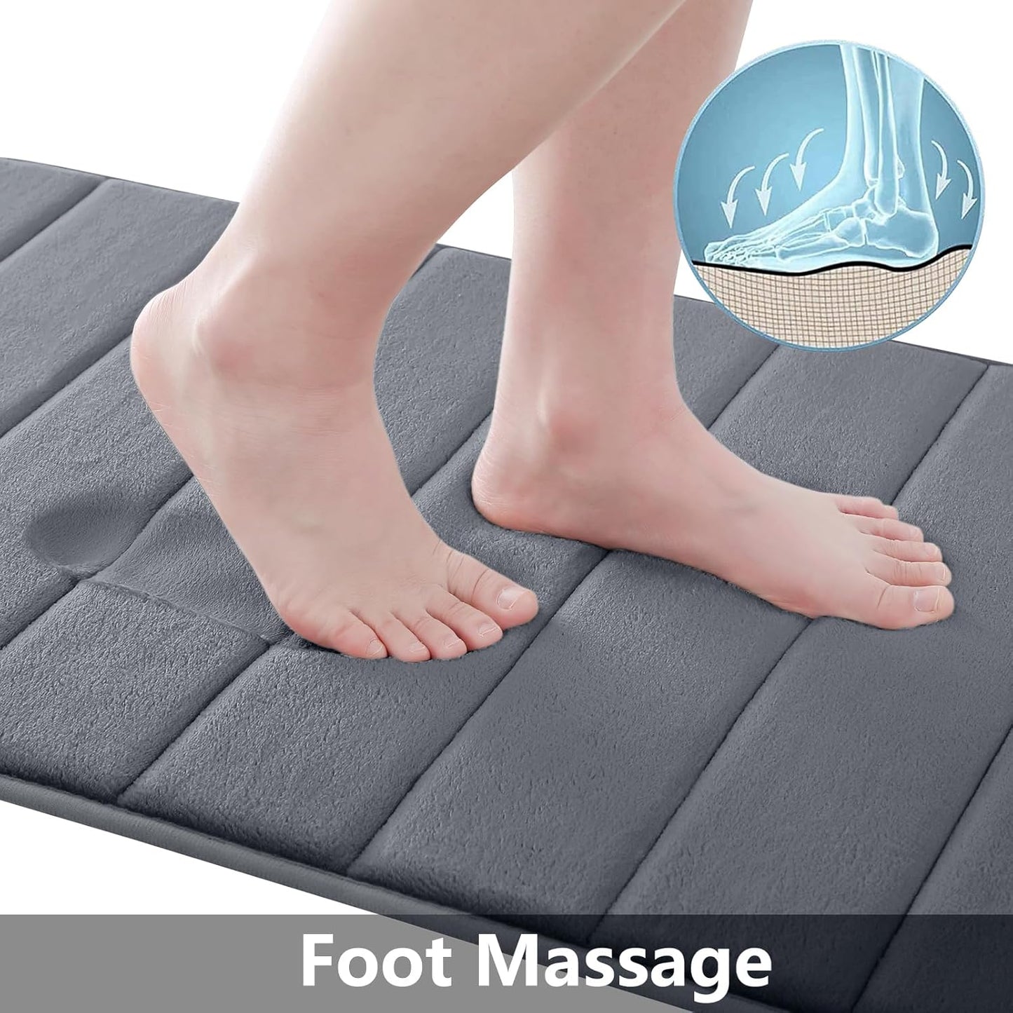 Ultra Soft Memory Foam Bath Mat Runner, 70" x 24", Non-Slip, Water Absorbent, Machine Washable, Dark Grey