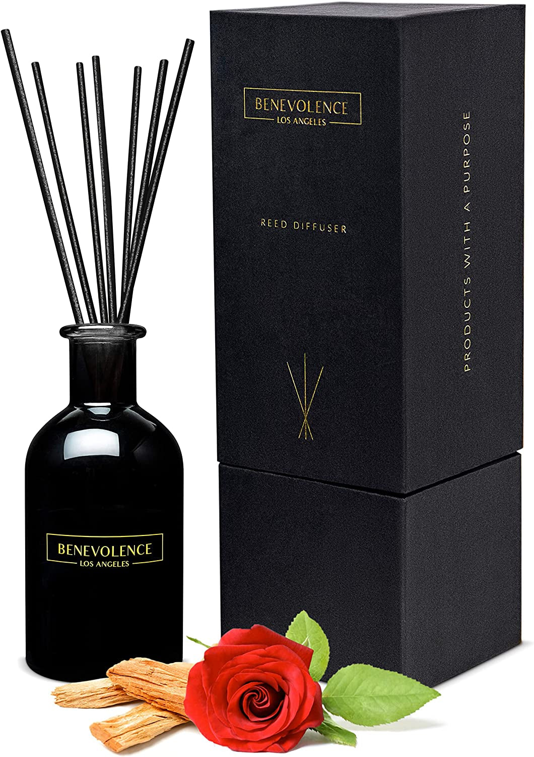 Reed Diffuser Set with Rose & Sandalwood Aromatherapy Fragrance | Elegant Home Décor Gift Box for Relaxation and Scent Enhancement