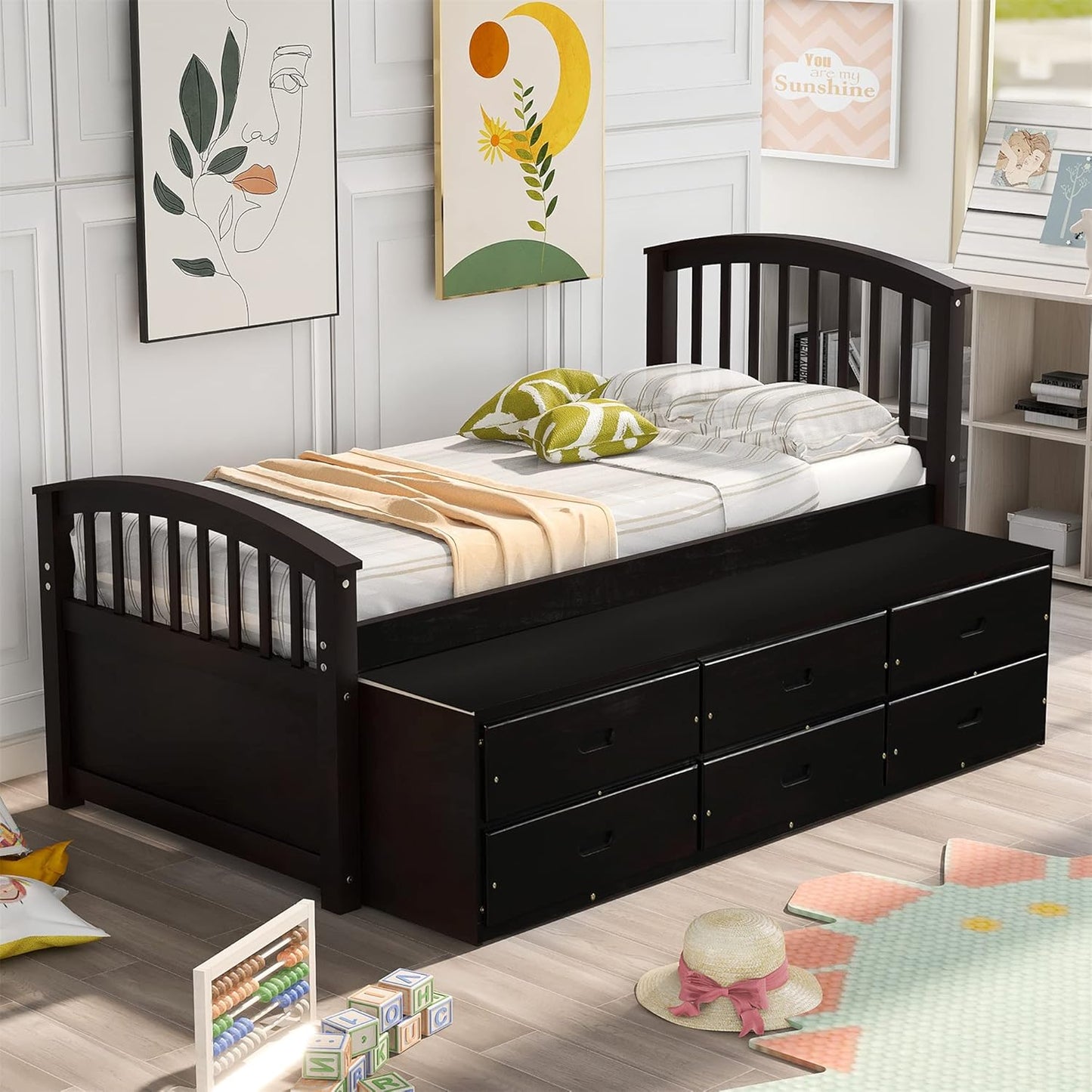 Twin Bed Frame with Storage Drawers - Solid Wood Captain's Bed Frame, No Box Spring Required (Espresso Finish)