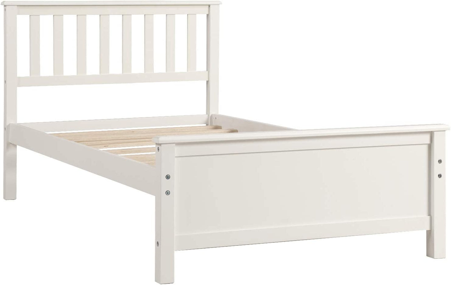 Classic White Wood Twin Bed Frame with Headboard and Footboard - No Box Spring Required