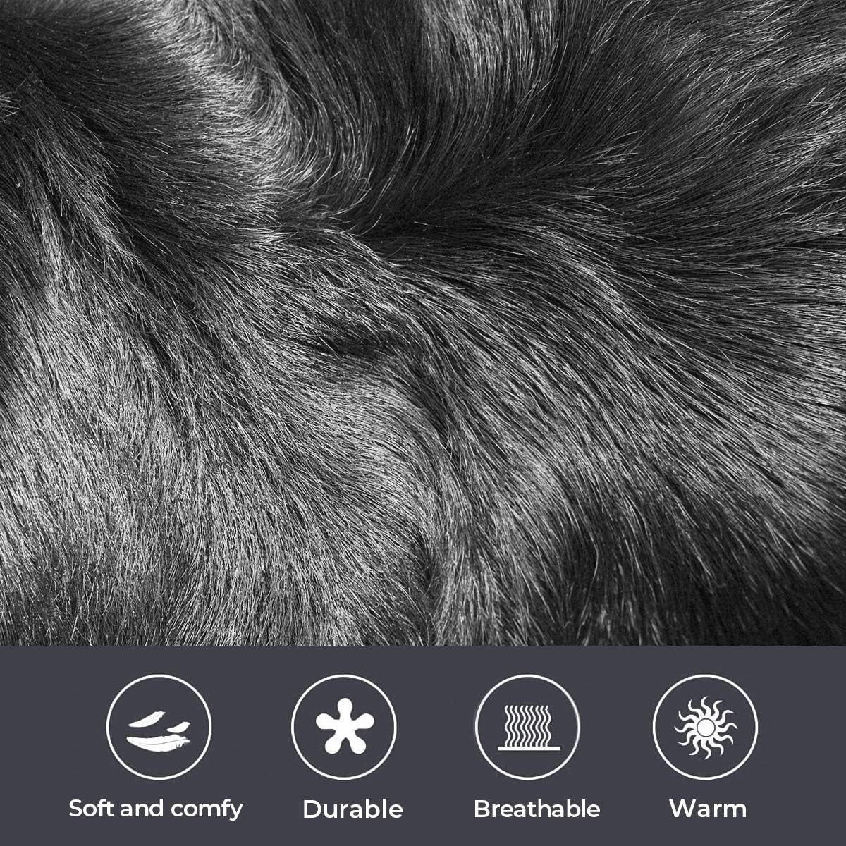 Faux Sheepskin Fur Area Rug Set, Black, 2x3 Feet, Fluffy Soft Plush Shaggy Carpet for Indoor Use, Ideal for Sofa, Chair, Bedroom, Living Room, and Home Décor