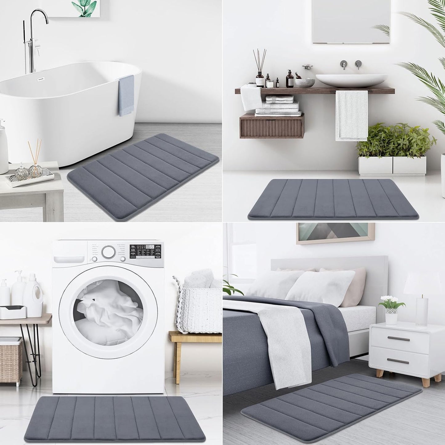 Ultra Soft Memory Foam Bath Mat Runner, 70" x 24", Non-Slip, Water Absorbent, Machine Washable, Dark Grey