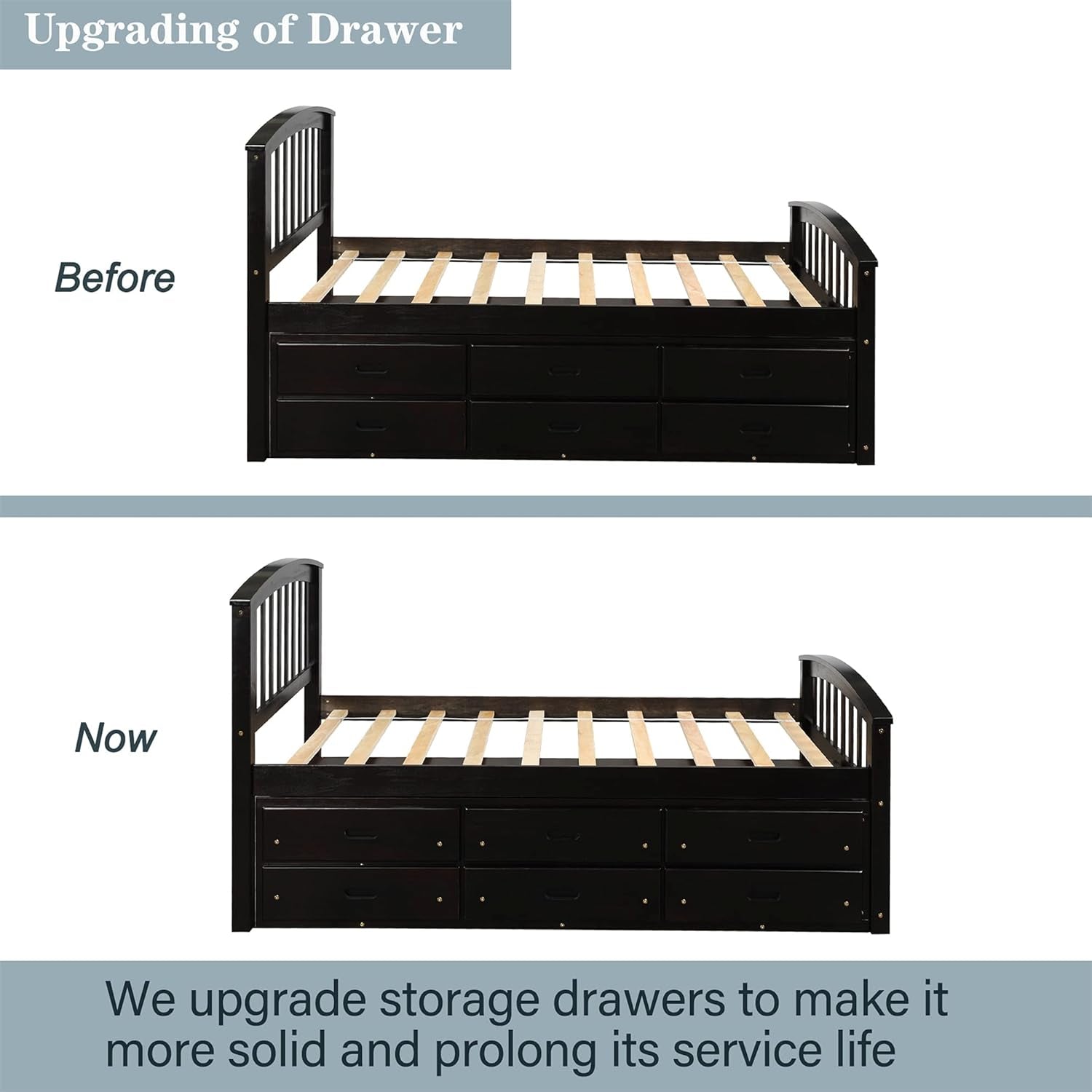 Twin Bed Frame with Storage Drawers - Solid Wood Captain's Bed Frame, No Box Spring Required (Espresso Finish)