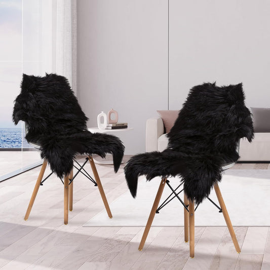 Faux Sheepskin Fur Area Rug Set, Black, 2x3 Feet, Fluffy Soft Plush Shaggy Carpet for Indoor Use, Ideal for Sofa, Chair, Bedroom, Living Room, and Home Décor