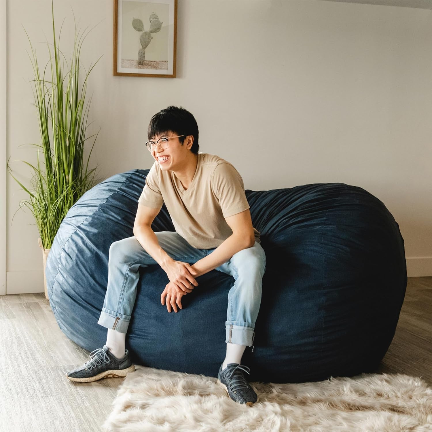 Fuf XL Foam-Filled Bean Bag Chair with Removable Cover, Cobalt Lenox, Durable Woven Polyester, 5 Feet
