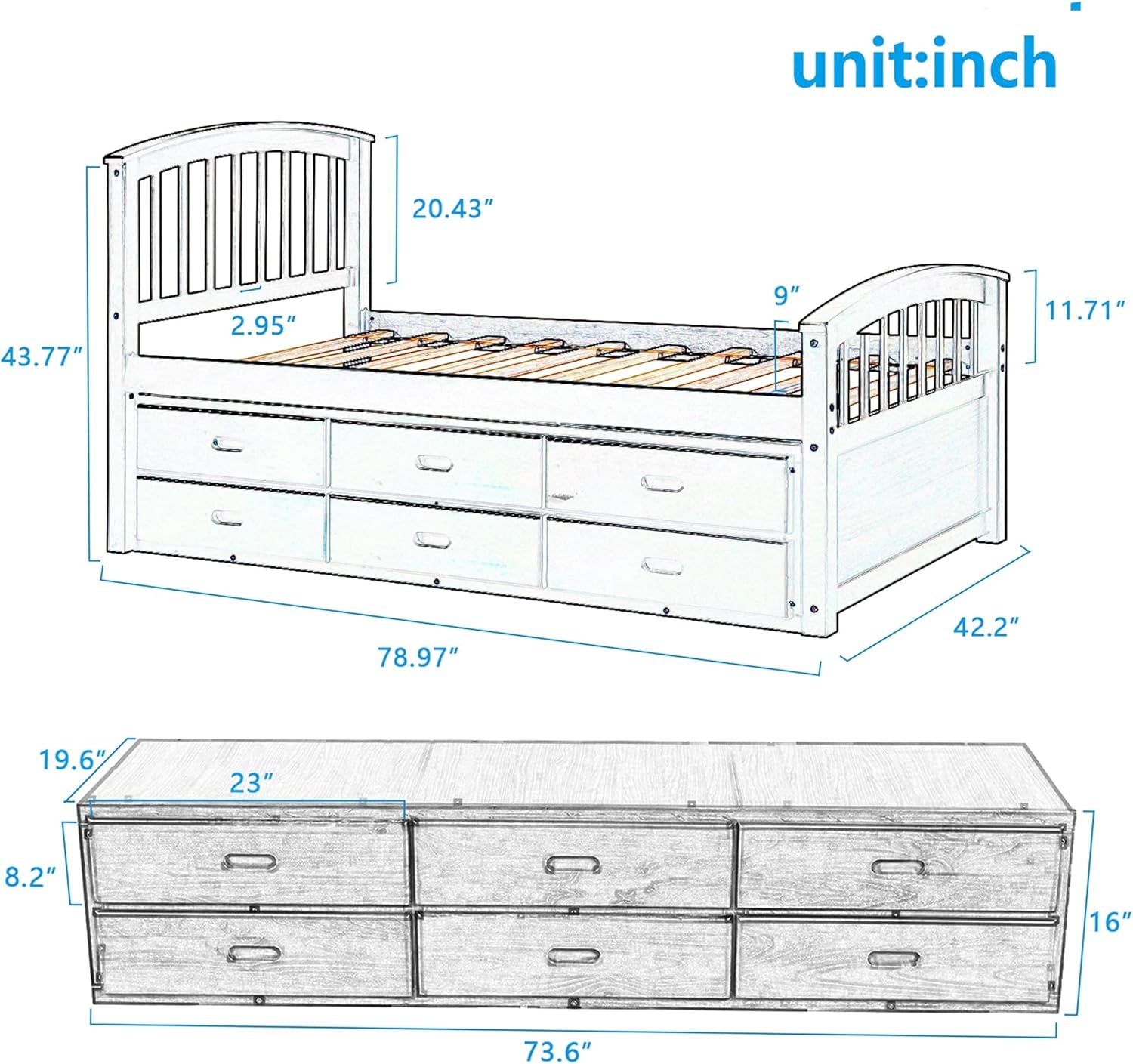 Twin Bed Frame with Storage Drawers - Solid Wood Captain's Bed Frame, No Box Spring Required (Espresso Finish)