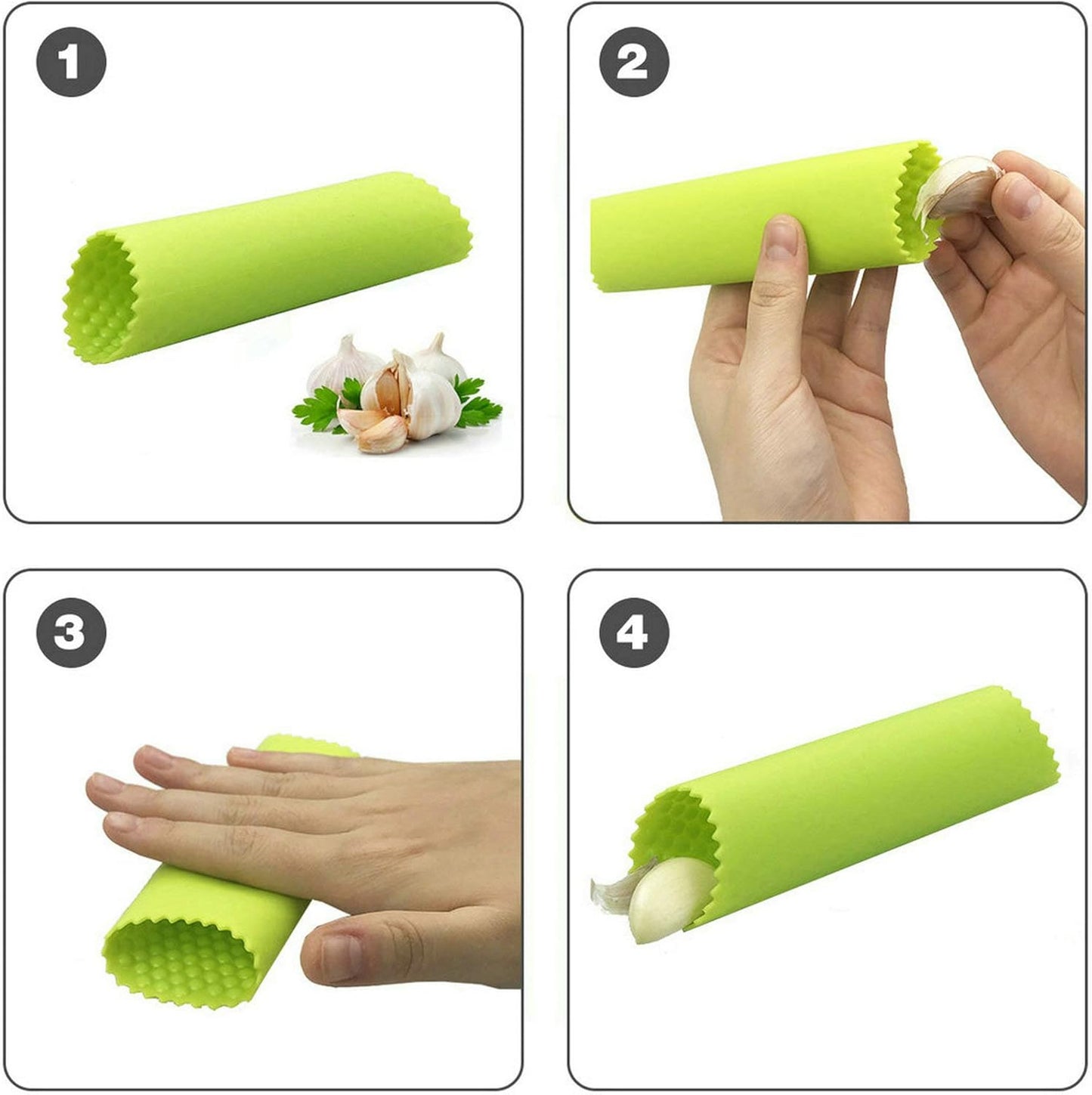 Stainless Steel Garlic Press and Mincer with Peeler, Scraper Brush, and Ergonomic Handle - Innovative Kitchen Gadget
