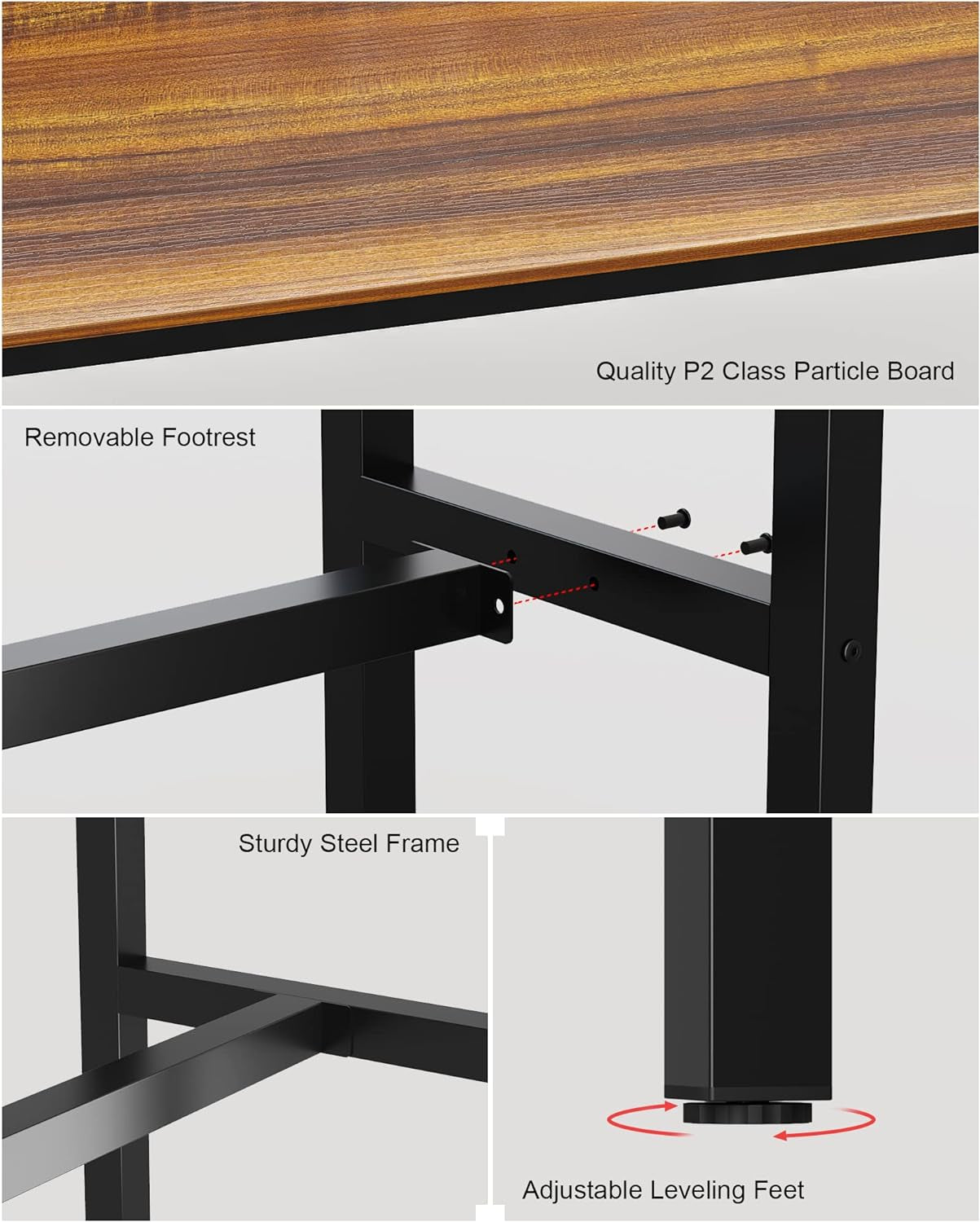 Rectangular Bar Table with Sturdy Metal Frame, 47.24" Teak High Top Counter Height Table for Kitchen, Dining, and Living Room