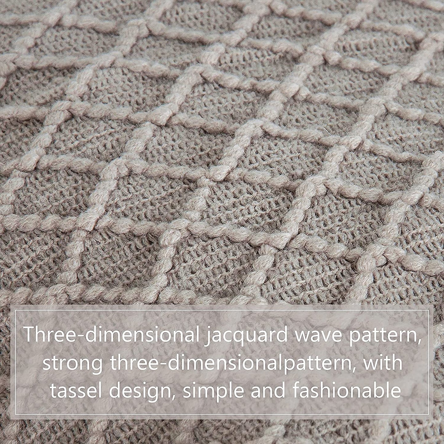 Lightweight Acrylic Knitted Throw Blanket - Soft and Cozy Decorative Woven Blanket with Tassels for Travel, Couch, Bed, and Sofa, 51x67 Inches, Taupe Checkered