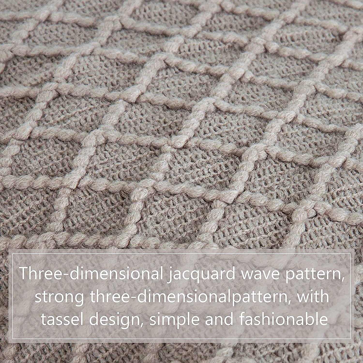 Lightweight Acrylic Knitted Throw Blanket - Soft and Cozy Decorative Woven Blanket with Tassels for Travel, Couch, Bed, and Sofa, 51x67 Inches, Taupe Checkered