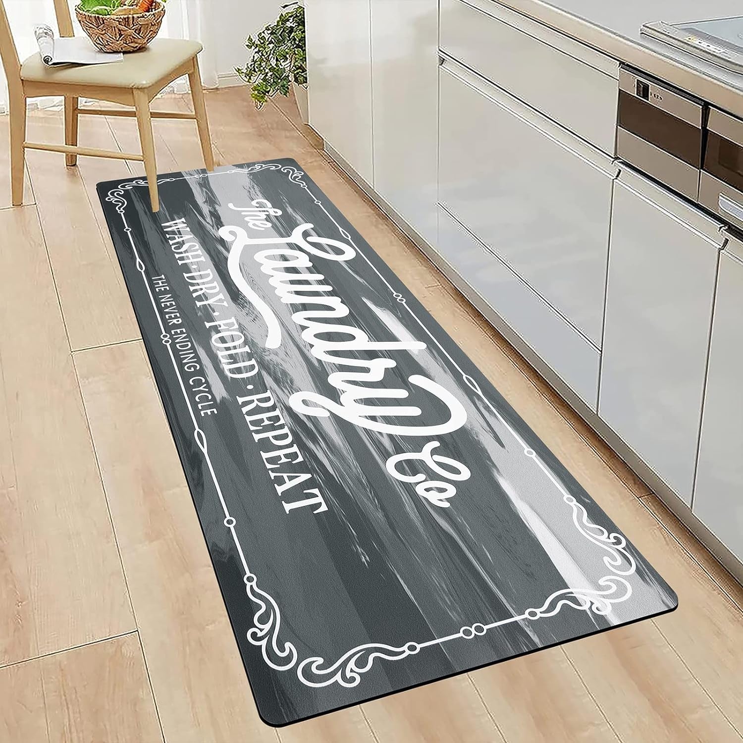 Waterproof Rubber Laundry Room Rug Runner 20" x 48" - Non-Slip, Washable Floor Mat for Farmhouse, Mudroom, and Bathroom Decor