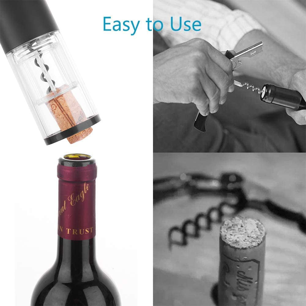 Automatic Electric Wine Opener Set - Rechargeable Stainless Steel Corkscrew with Foil Cutter and USB Charging Cable