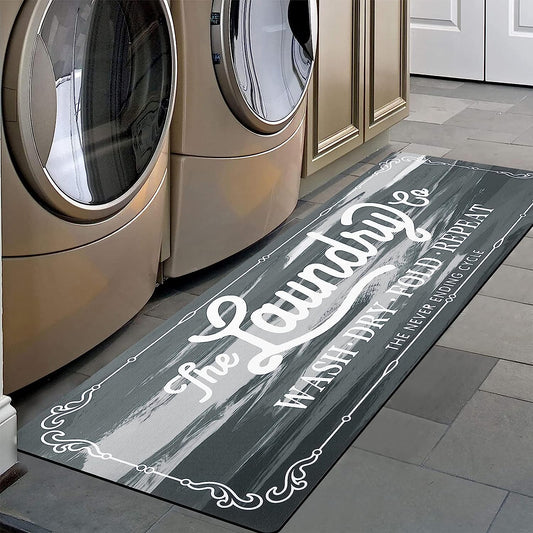 Waterproof Rubber Laundry Room Rug Runner 20" x 48" - Non-Slip, Washable Floor Mat for Farmhouse, Mudroom, and Bathroom Decor