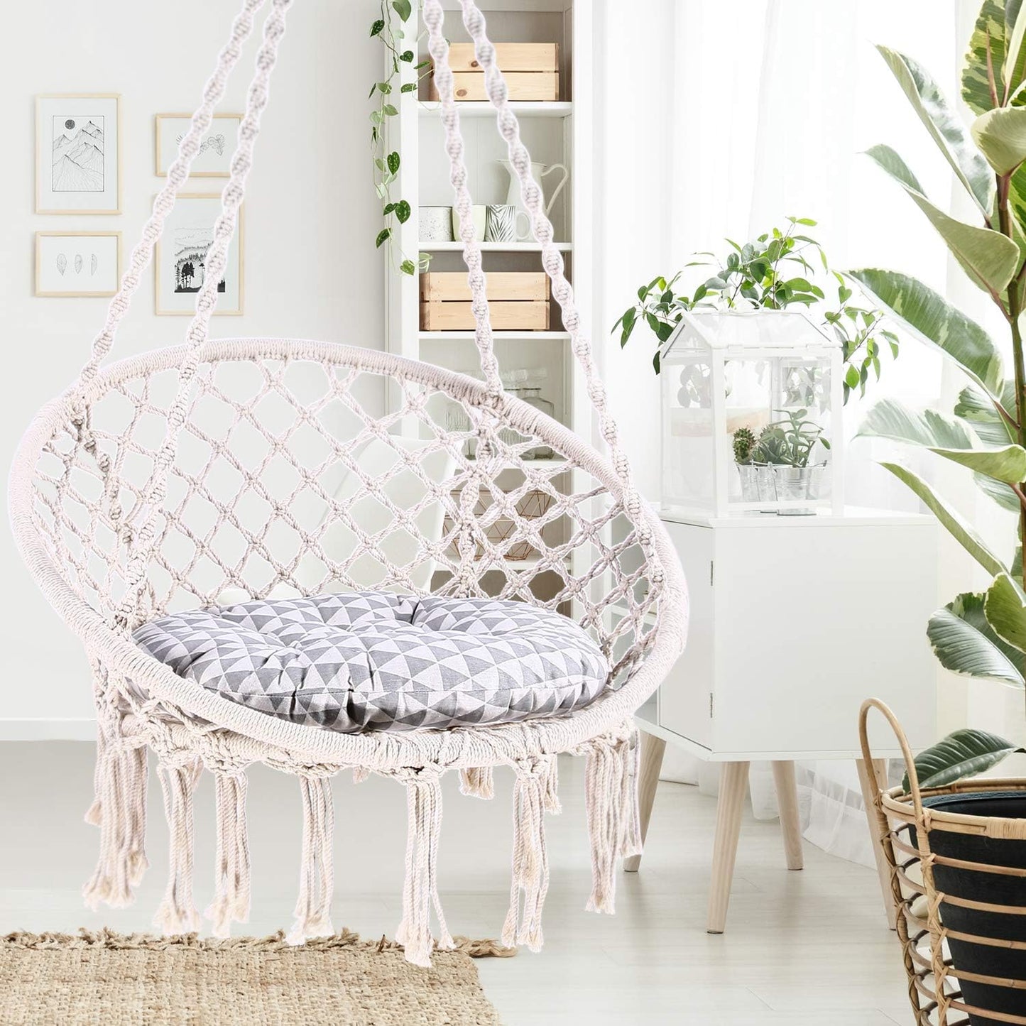 Macrame Hammock Chair with Hanging Hardware Kit - Cotton Rope Swing Chair, Ideal Gift for Girls' Birthdays (Circle, 31.5 inches)