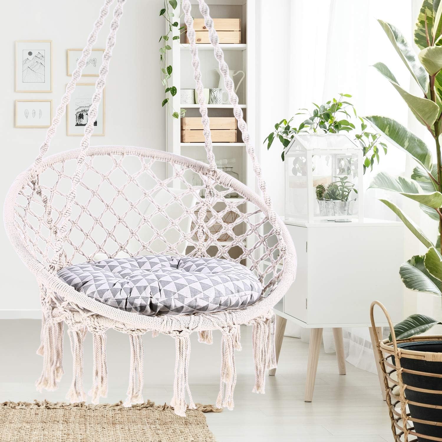 Macrame Hammock Chair with Hanging Hardware Kit - Cotton Rope Swing Chair, Ideal Gift for Girls' Birthdays (Circle, 31.5 inches)