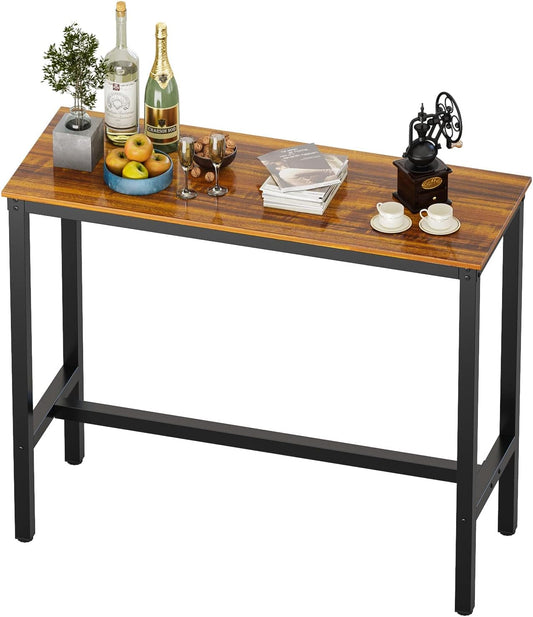 Rectangular Bar Table with Sturdy Metal Frame, 47.24" Teak High Top Counter Height Table for Kitchen, Dining, and Living Room