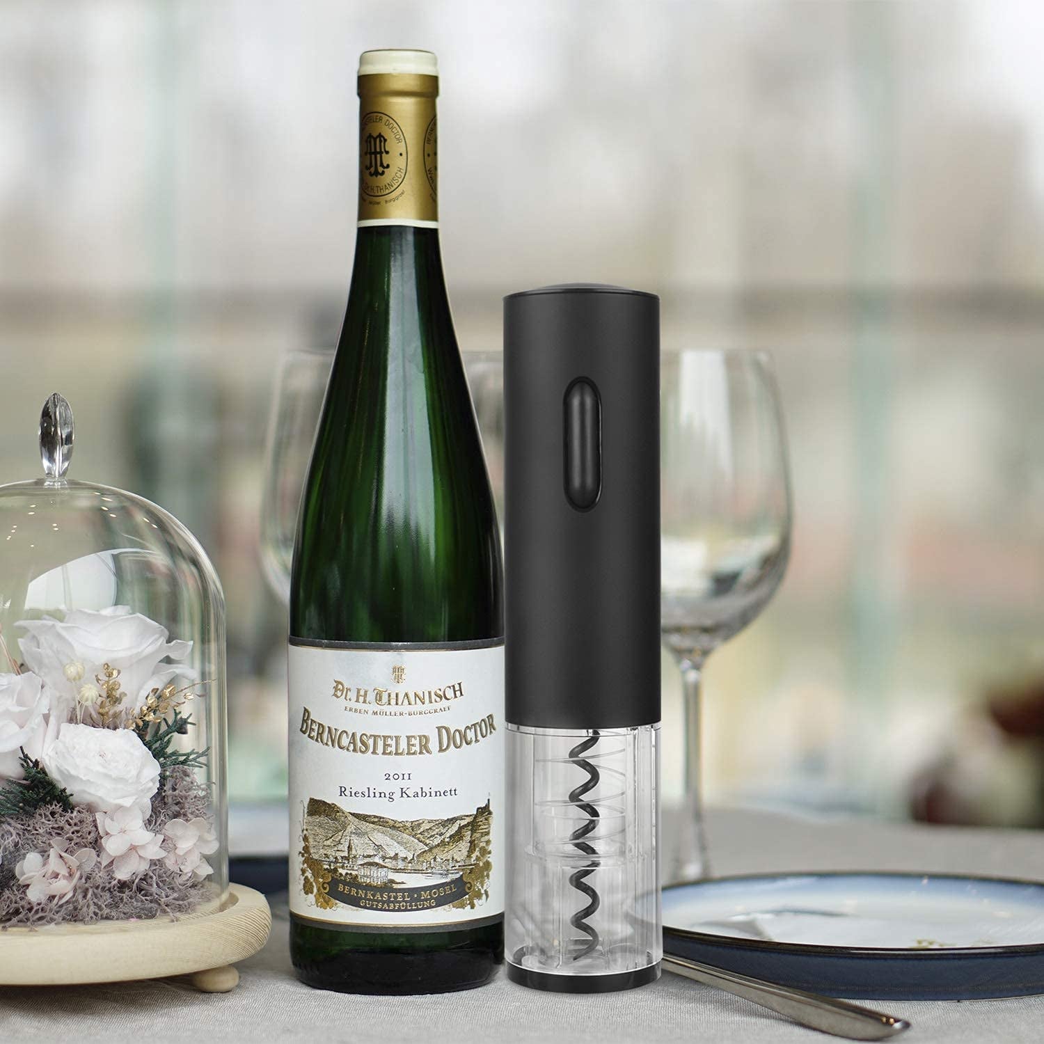 Automatic Electric Wine Opener Set - Rechargeable Stainless Steel Corkscrew with Foil Cutter and USB Charging Cable