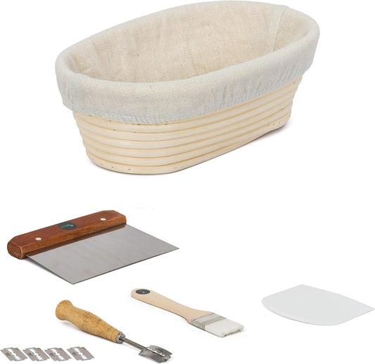 10-Inch Oval Bread Banneton Proofing Basket Set - Handmade Sourdough Bread Basket with Stencils for Professional and Home Bakers - Perfect Gift for Birthdays