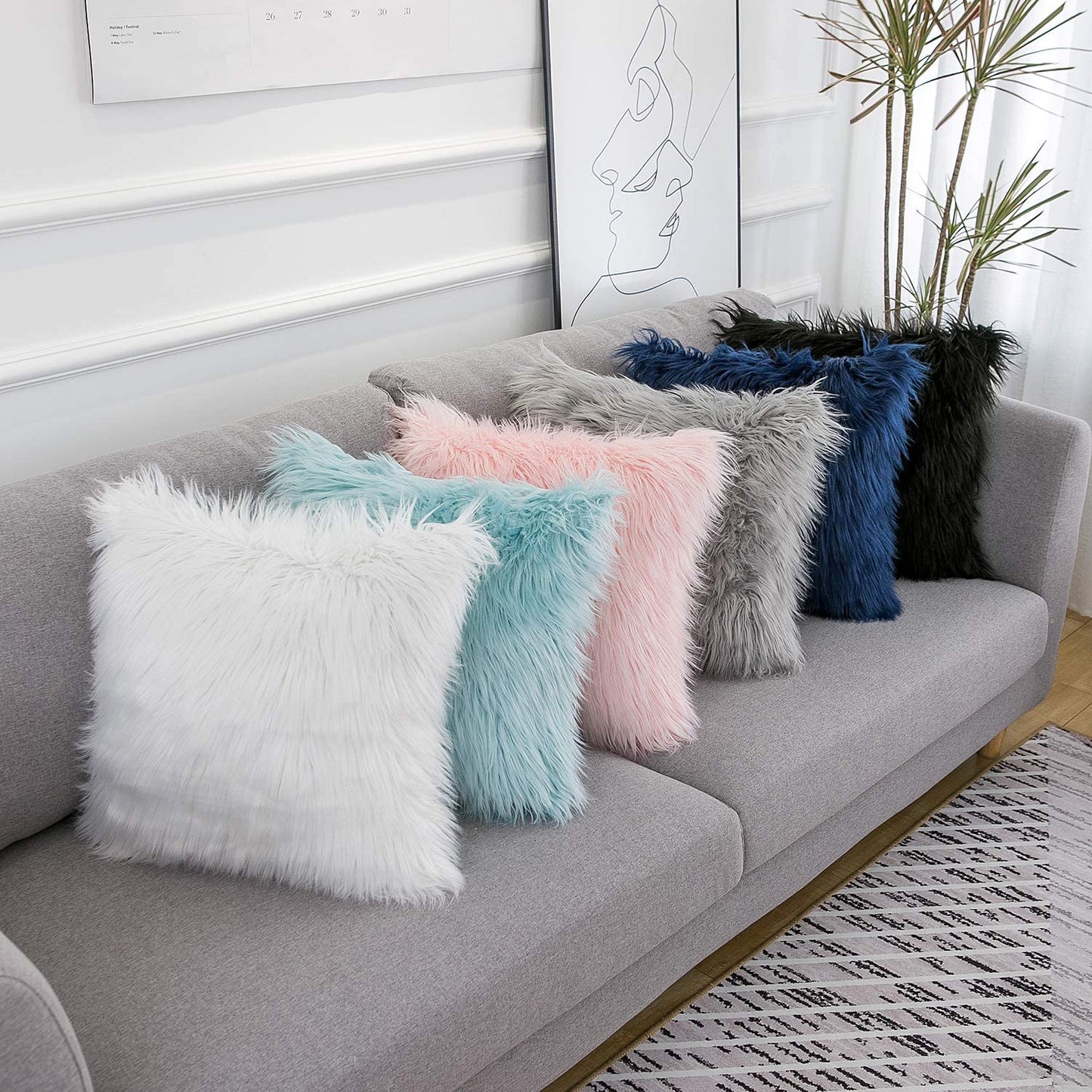Set of 2 Luxury Blush Faux Fur Decorative Pillow Covers - Merino Style, 18x18 Inch Square Cushions