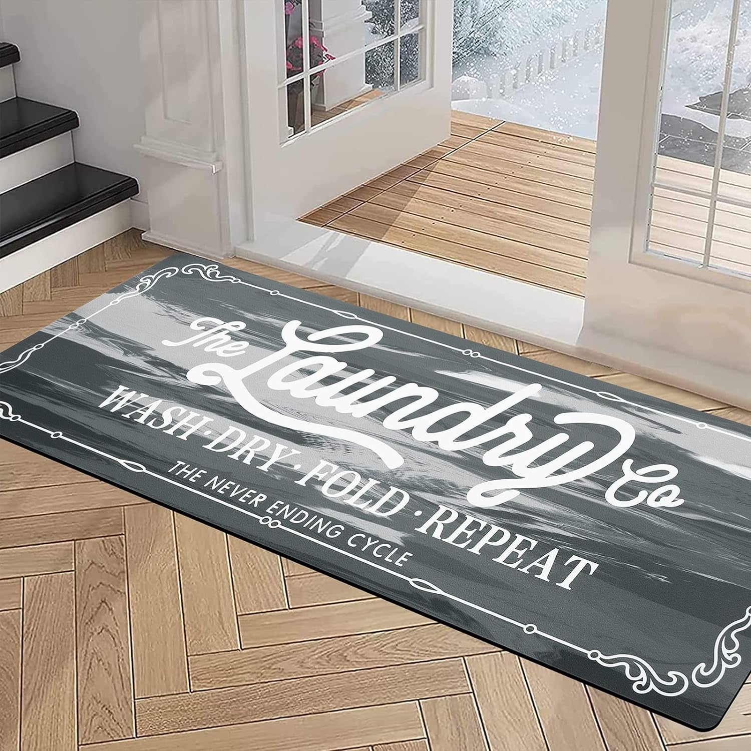 Waterproof Rubber Laundry Room Rug Runner 20" x 48" - Non-Slip, Washable Floor Mat for Farmhouse, Mudroom, and Bathroom Decor