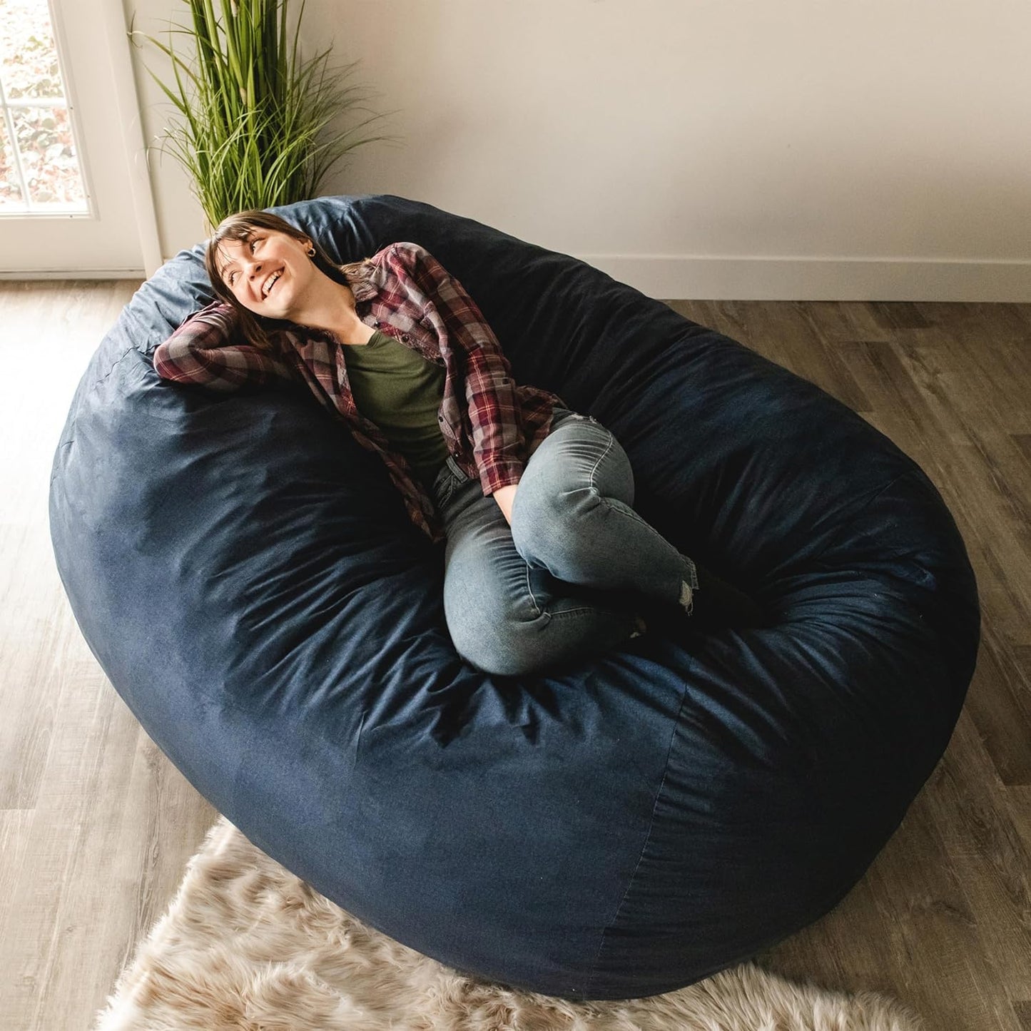 Fuf XL Foam-Filled Bean Bag Chair with Removable Cover, Cobalt Lenox, Durable Woven Polyester, 5 Feet